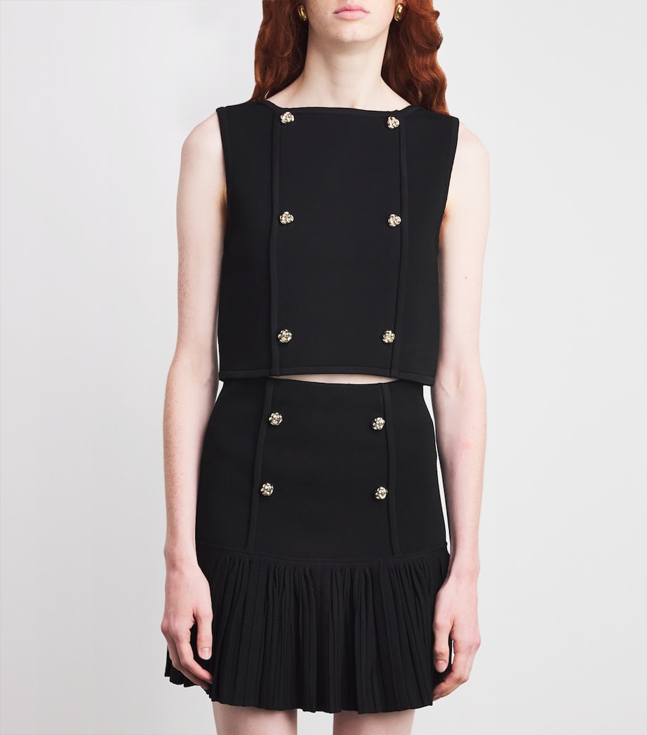 Button-Embellished Cropped Sweater BLACK Image 3