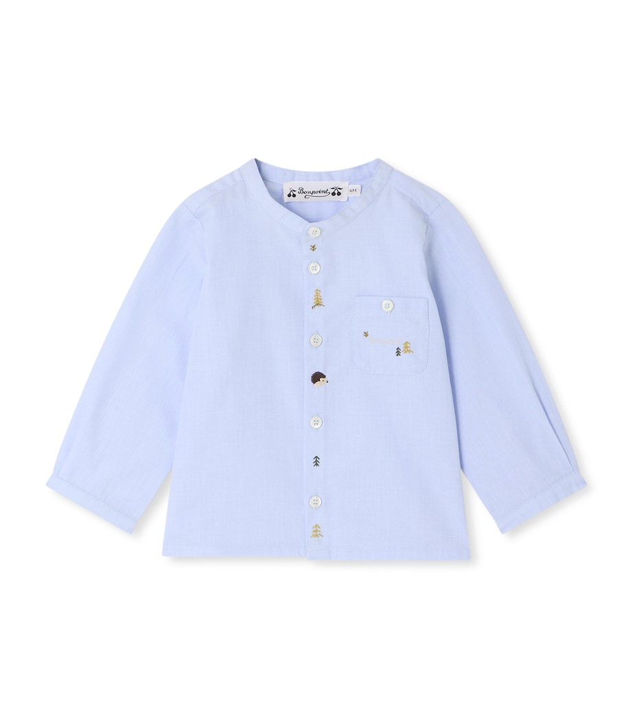 Bonpoint Cotton Motif-Embroidered Shirt (6-18 Months) Bleu Image 1