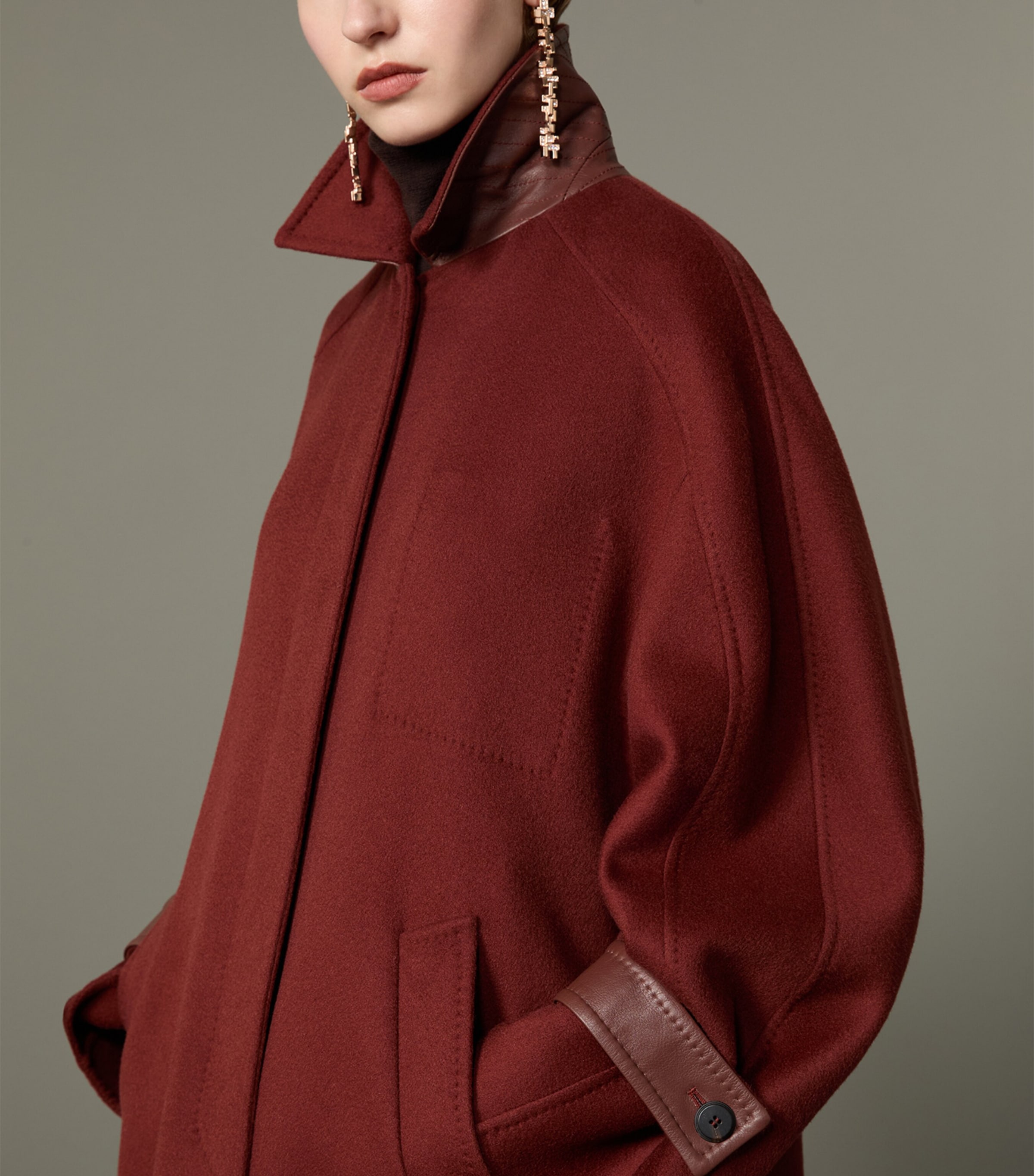 Max Mara Womens Cashmere Leather-Trim Coat Rust Image 4