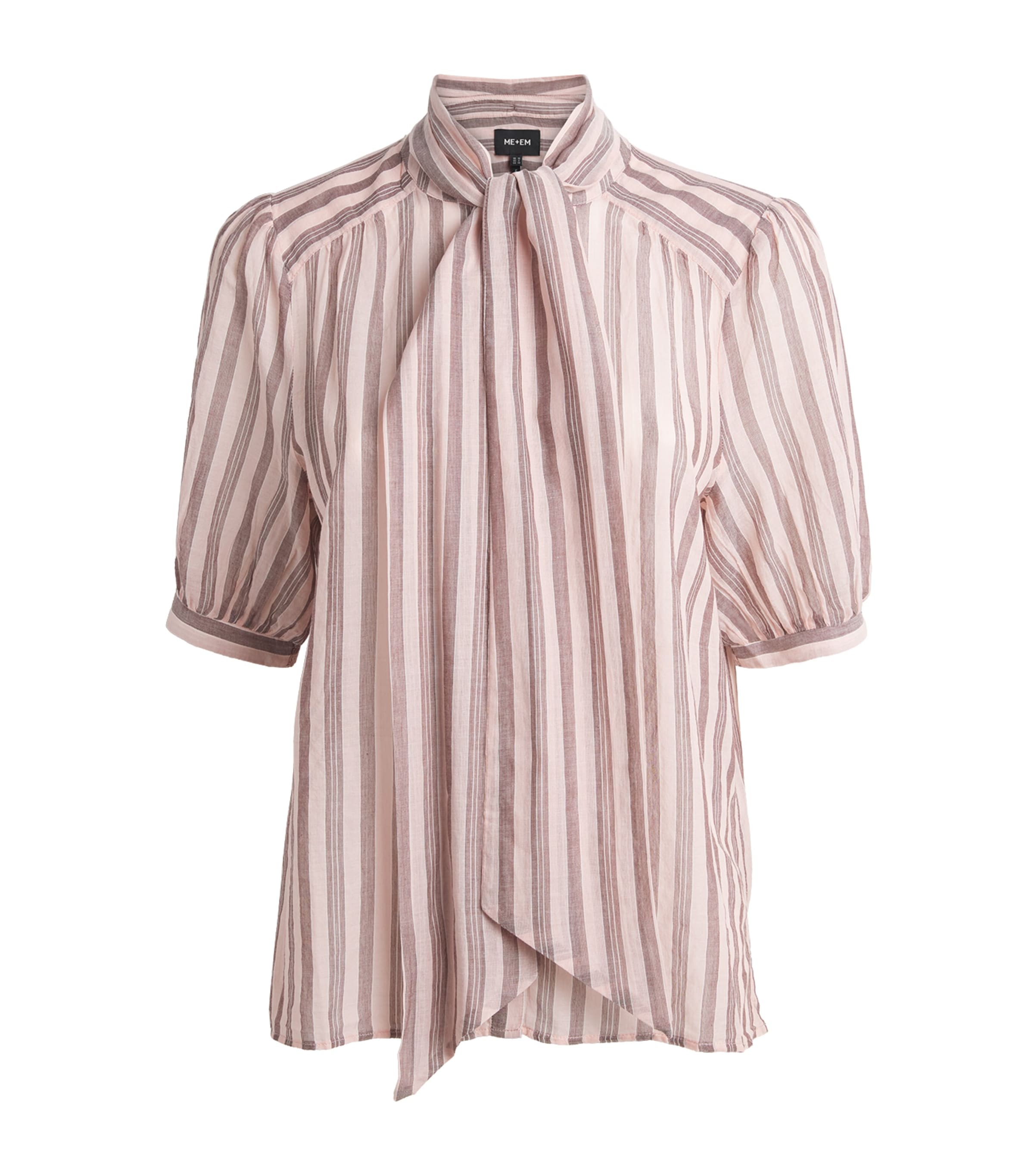 ME+EM Womens Cotton Voile Pussybow Blouse Pink Multi Image 1