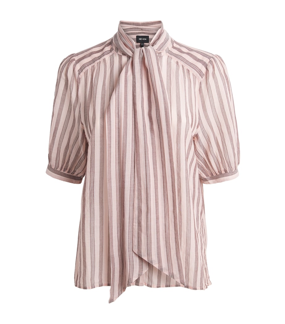 ME+EM Womens Cotton Voile Pussybow Blouse Pink Multi Image 1