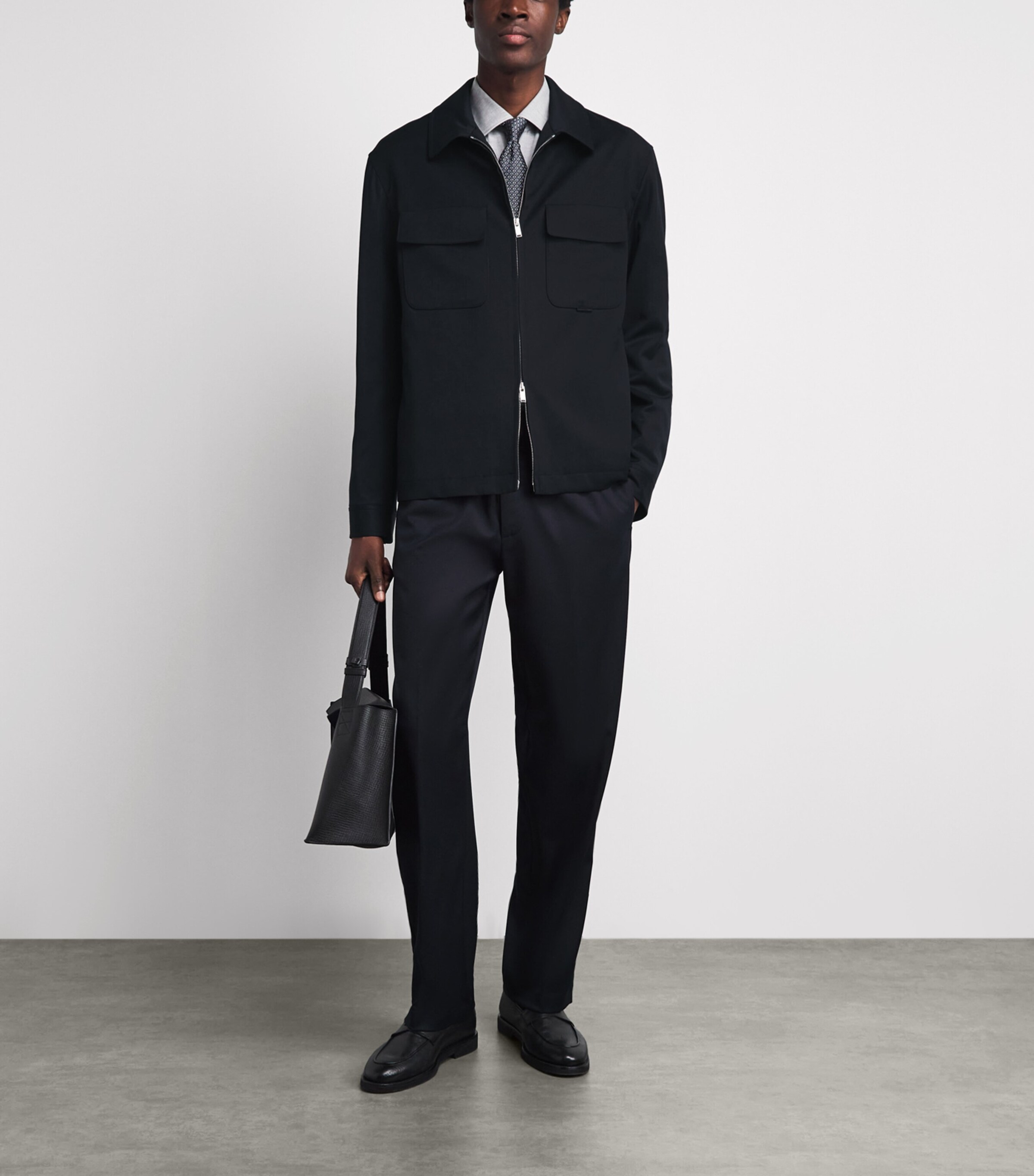 Lardini Mens Cotton 2-Way Zip Jacket Navy Image 2