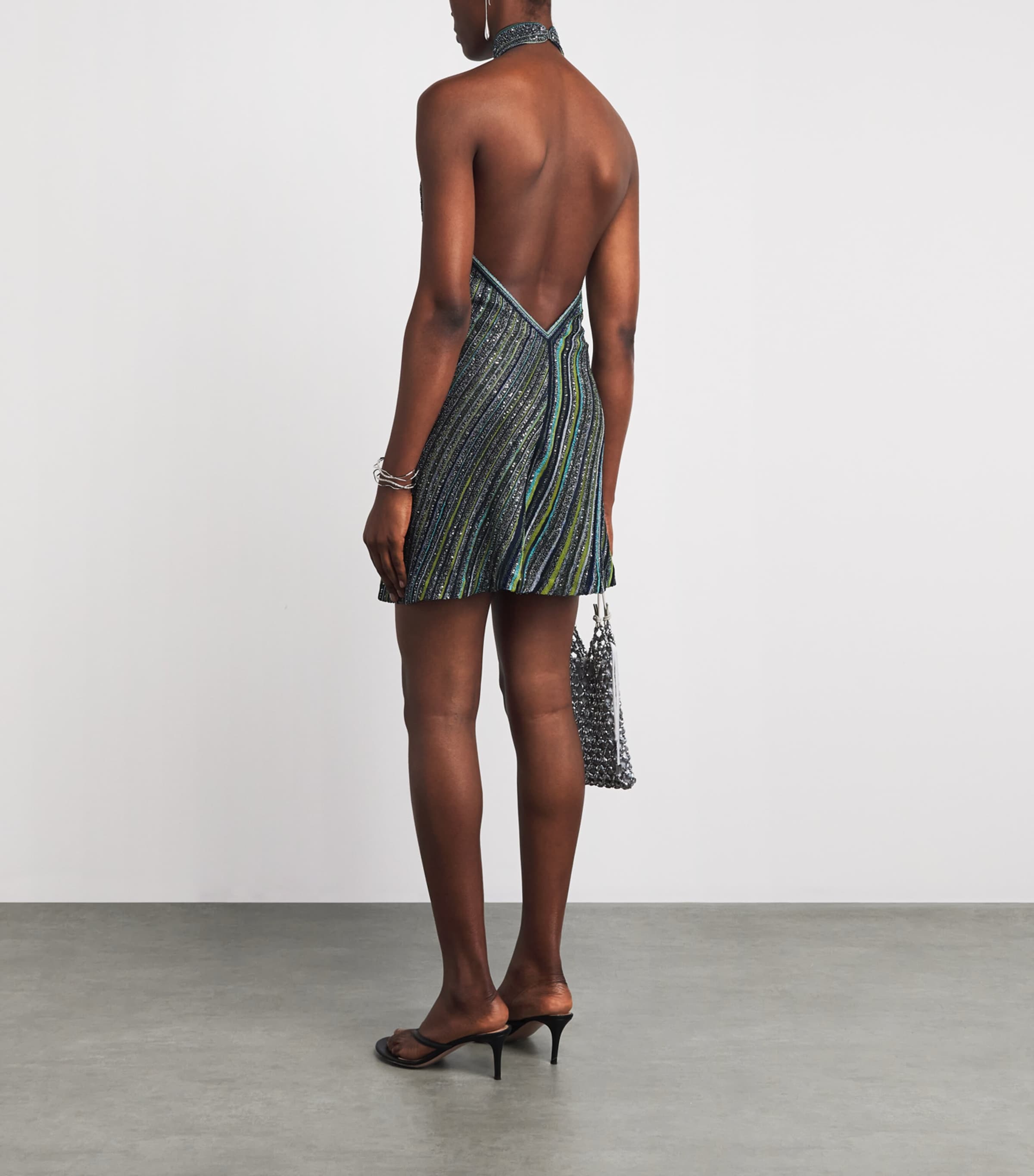 Missoni Womens Stripe Halterneck Mini Dress Green Tones Image 4