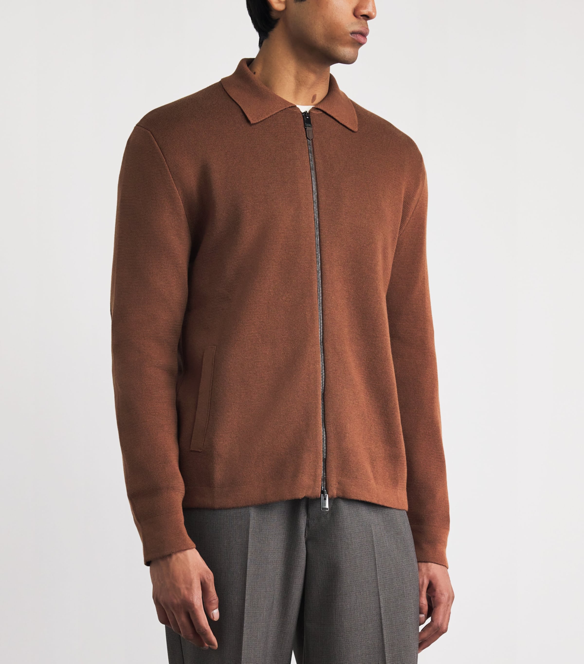 Canali Mens Cotton-Blend Zip-Up Cardigan Image 4