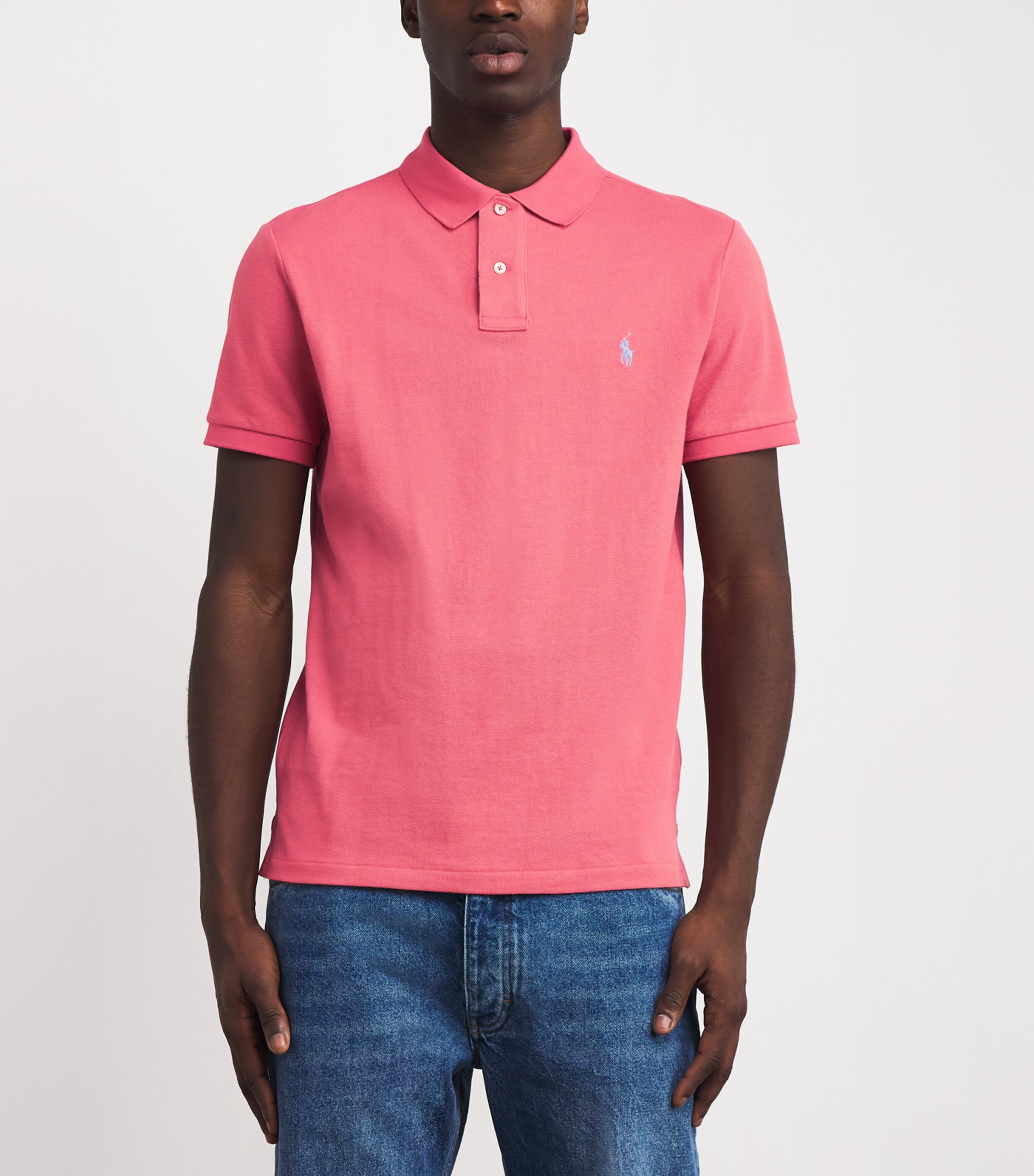 Cotton Mesh Slim Polo Shirt RED SKY Image 3