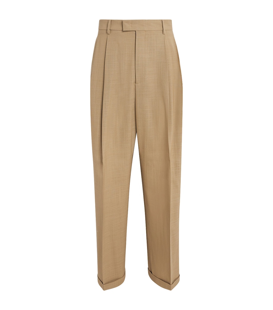 Barena Mens Virgin Wool Pleated Trousers Khaki Image 1