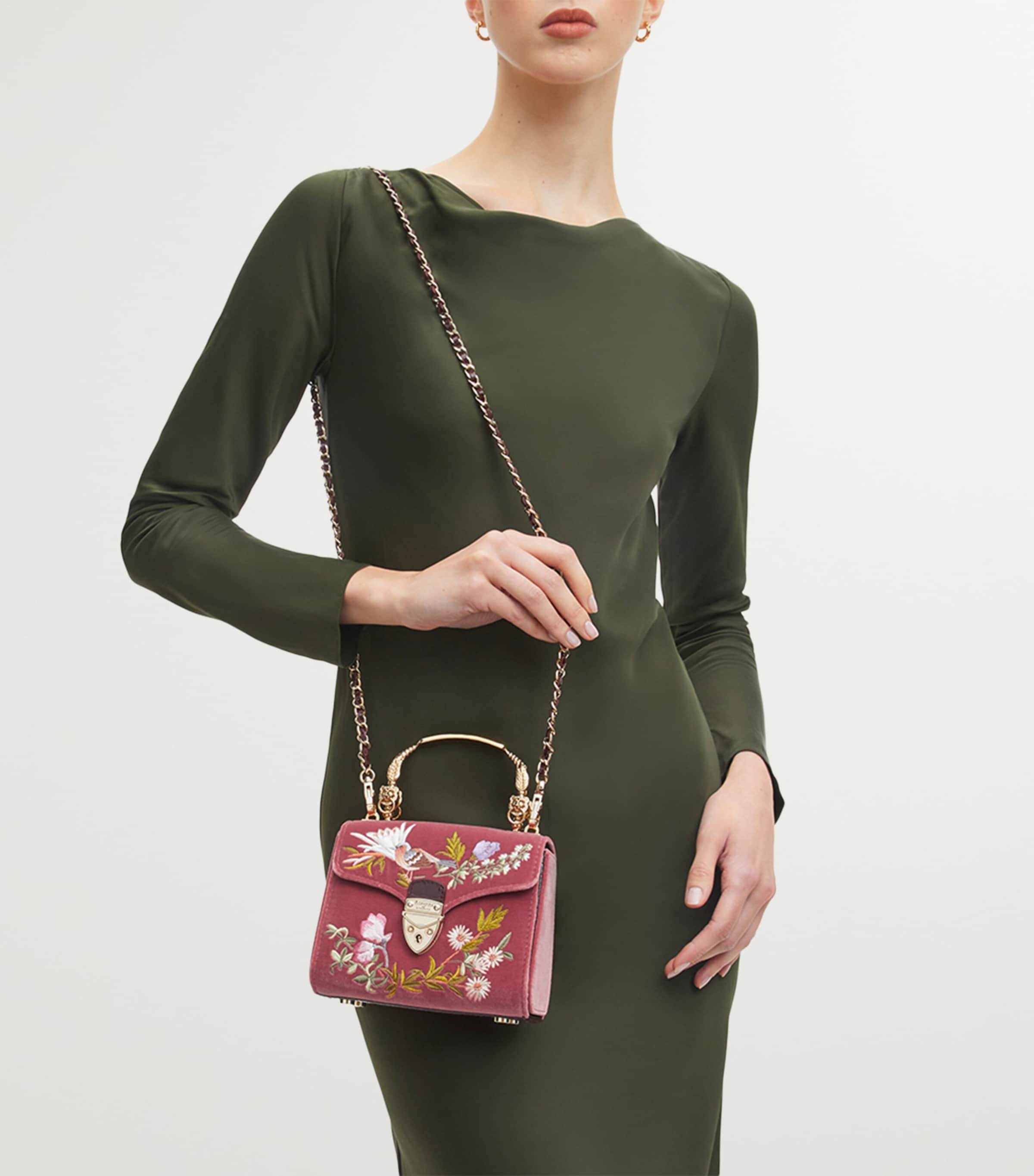 Mini Velvet Embroidered Mayfair Top-Handle Bag TEA ROSE Image 7