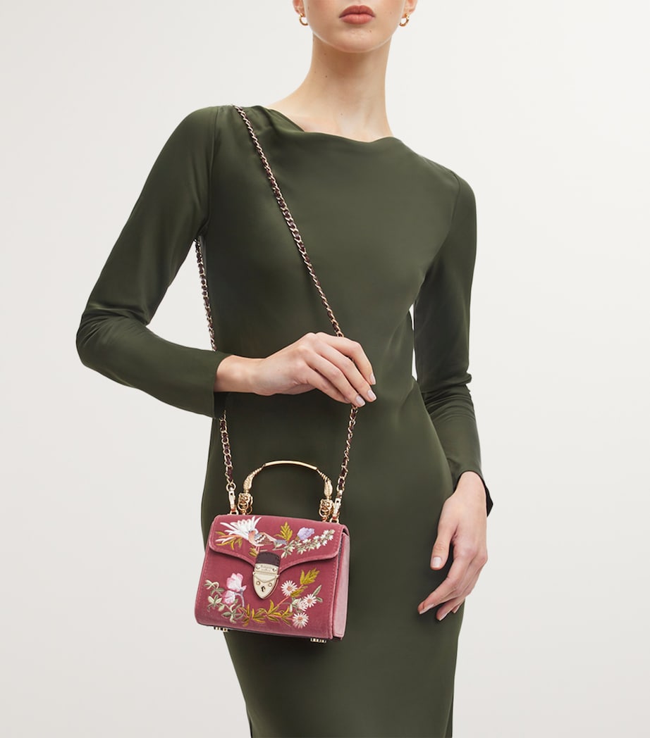 Mini Velvet Embroidered Mayfair Top-Handle Bag TEA ROSE Image 7