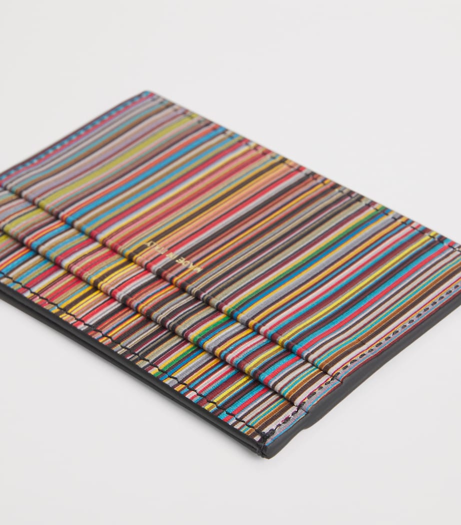 Leather Signature Stripe Card Holder 79_BLACK Image 3