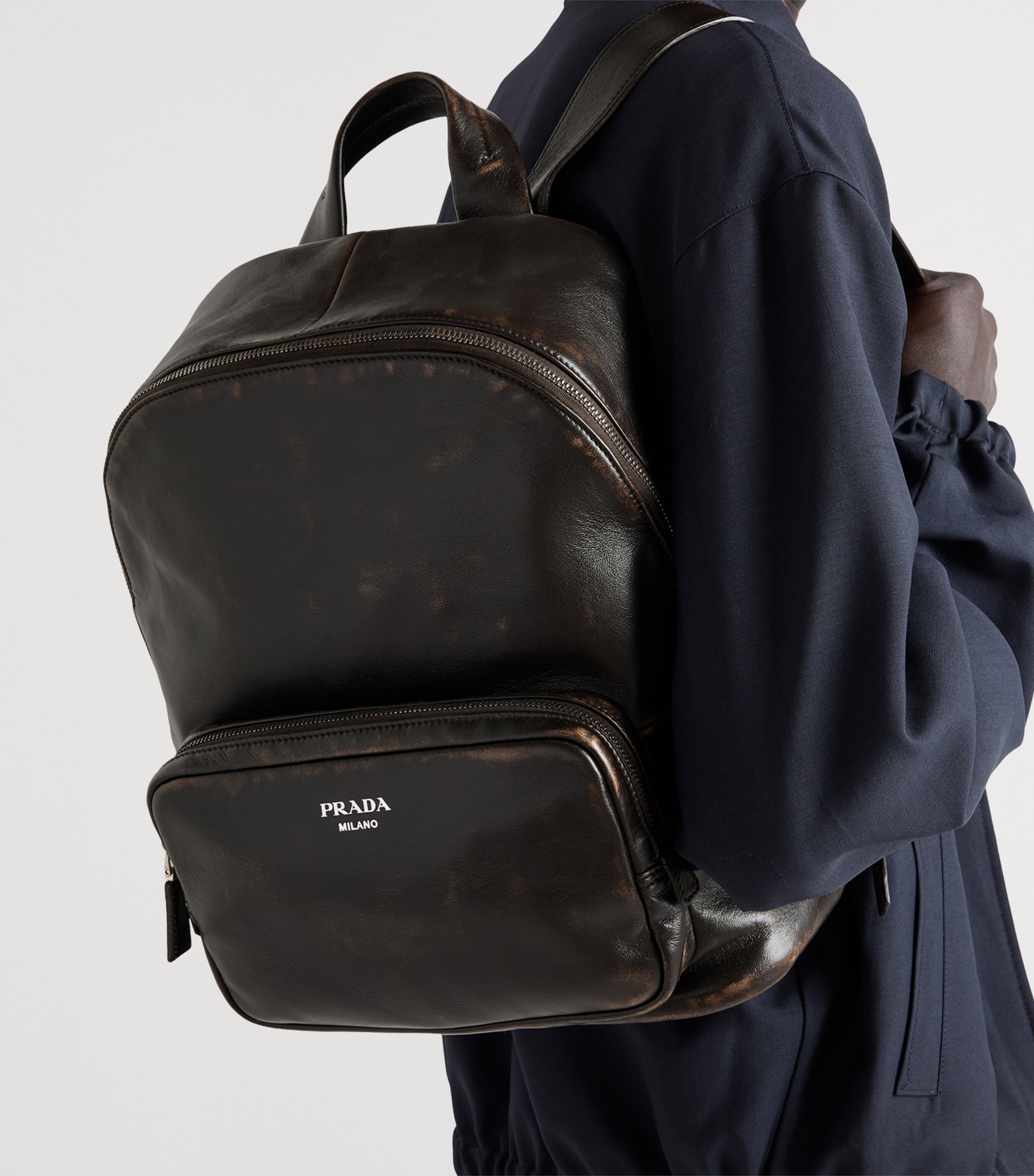 Prada Distressed Nappa Lambskin Backpack Brown Image 5
