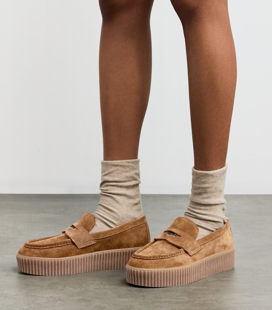 Suede Knurl-Textured Moccasins AMBER BROWN Image 2