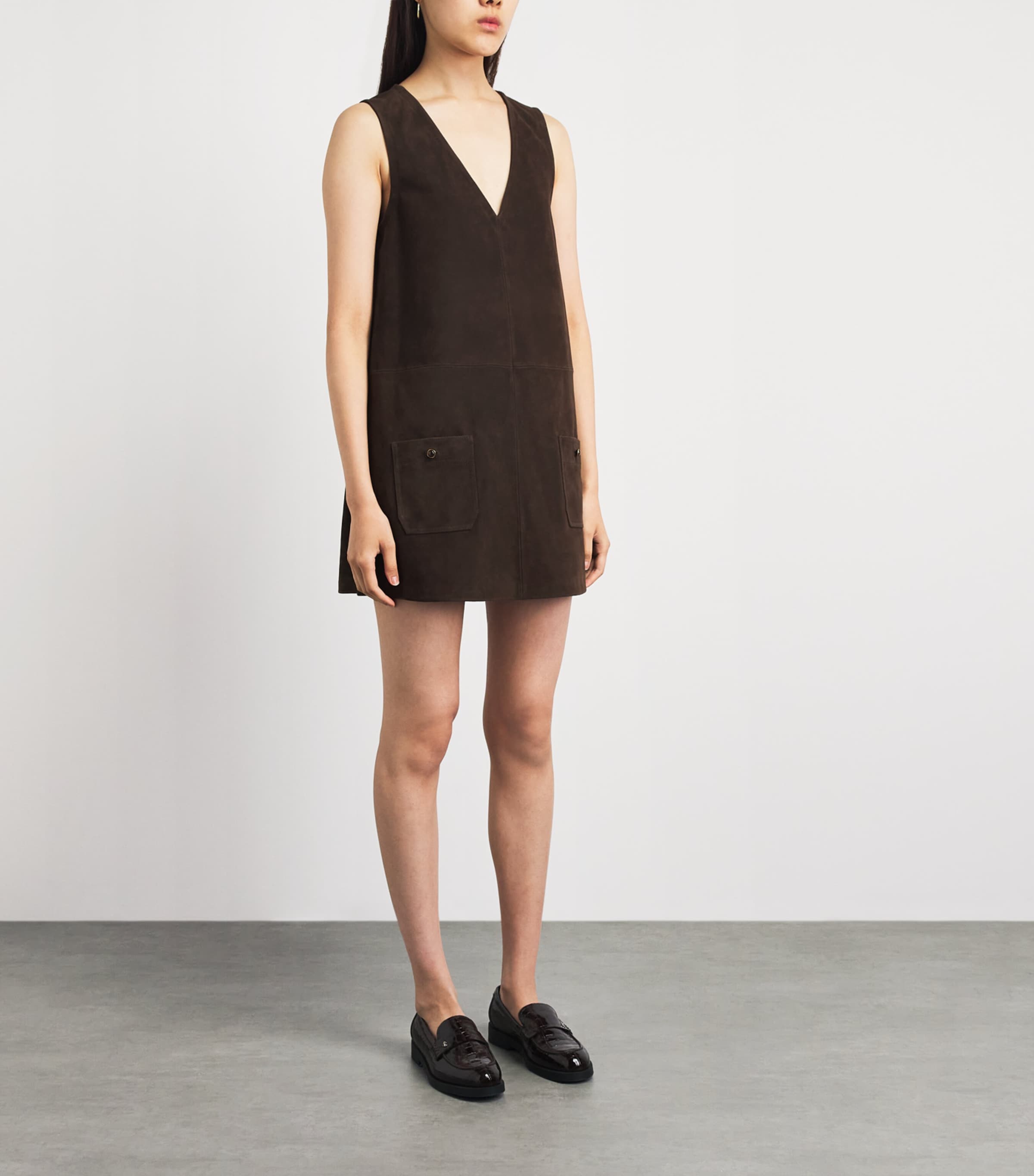 FRAME Womens Suede Safari Tent Mini Dress Dark Brown Image 6
