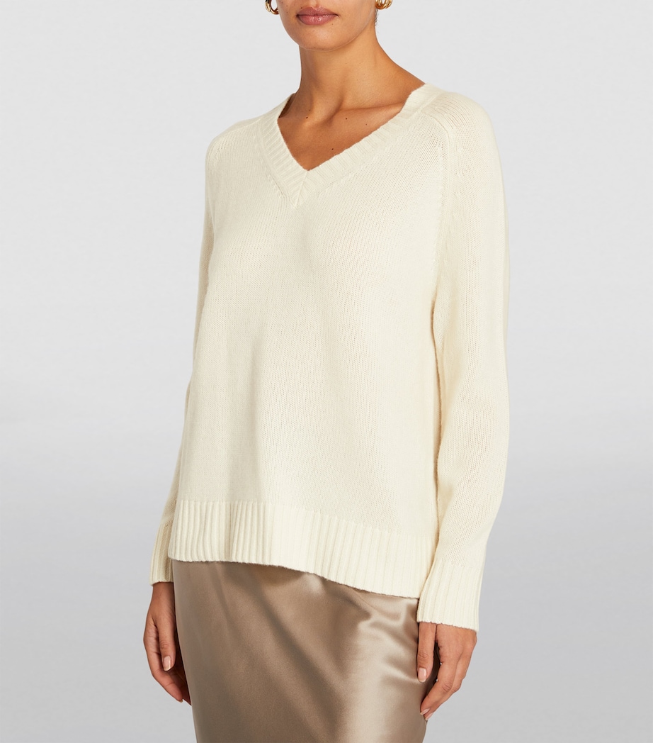 Open Cashmere V-Neck Sweater IVORY Image 3