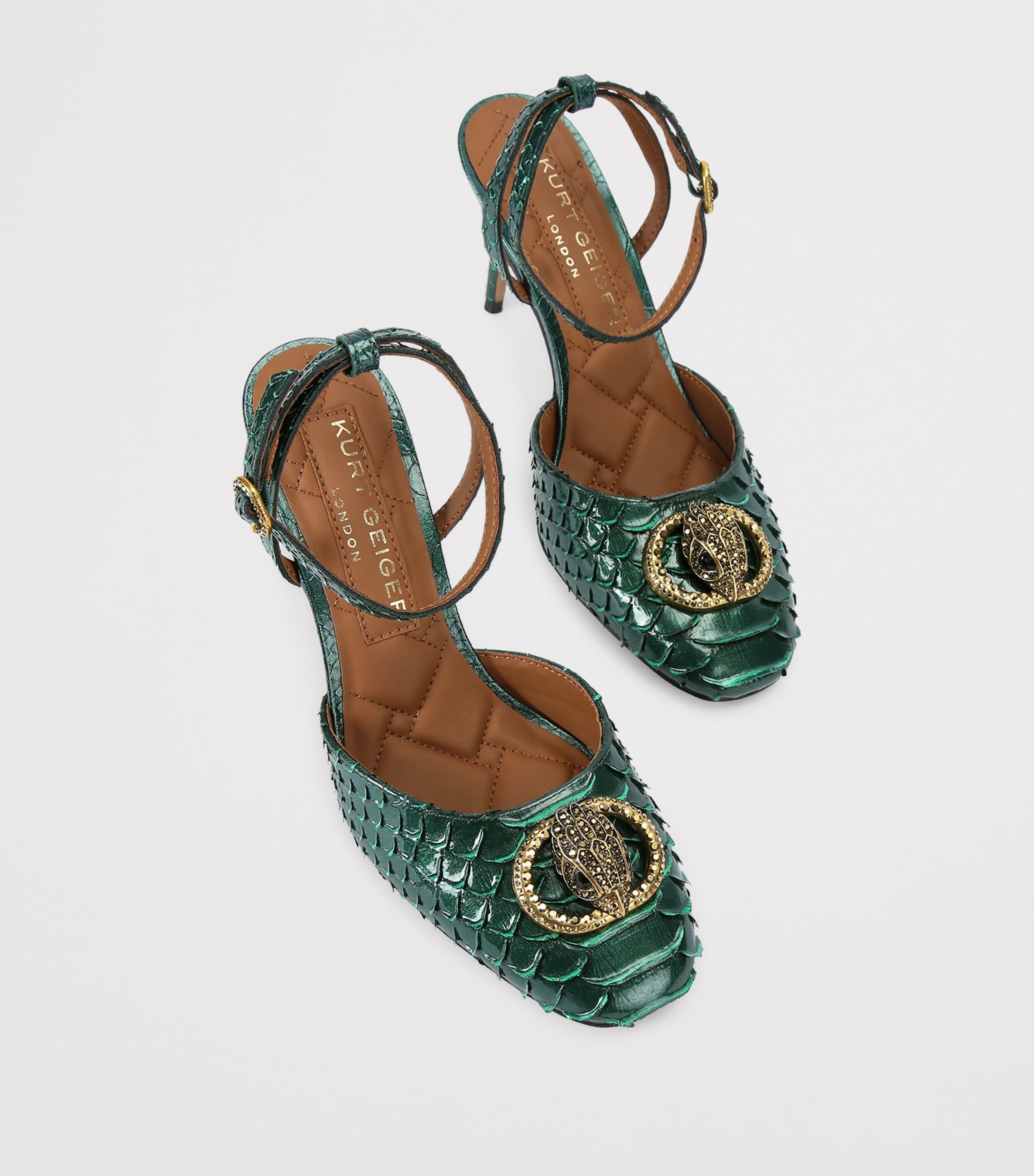 Kurt Geiger London Leather Snake-Effect Chelsea Pumps Green Image 4