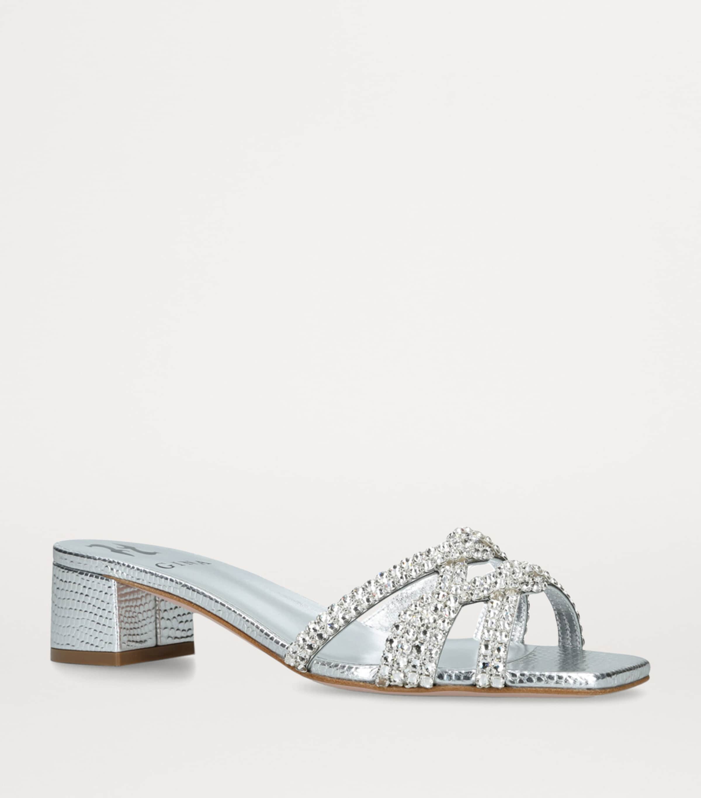 Gina Leather Taylor Heeled Mules 35 Silver Image 3