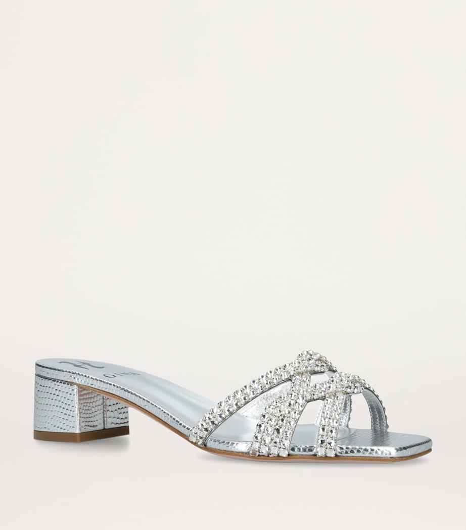 Gina Leather Taylor Heeled Mules 35 Silver Image 3
