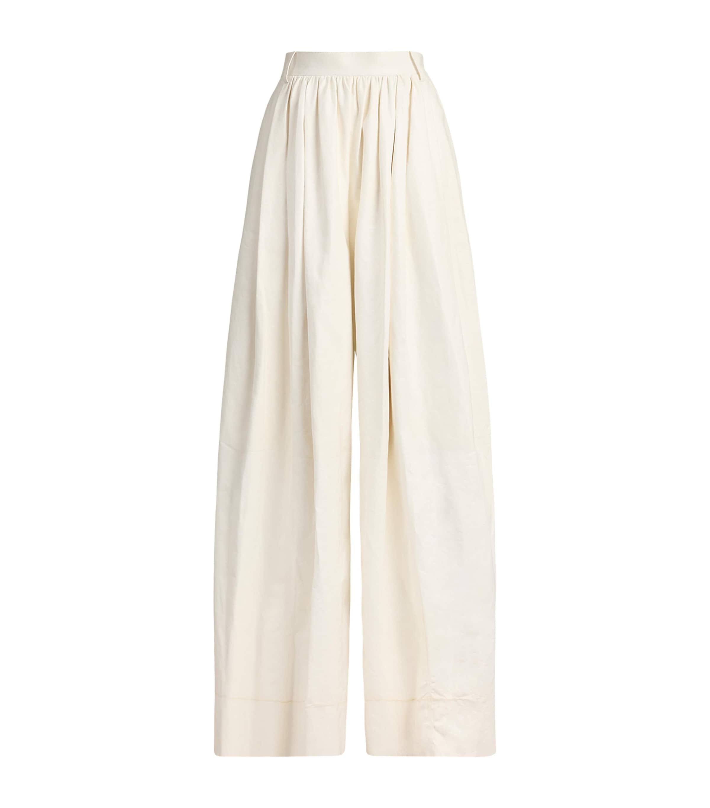Ralph Lauren Collection Womens Leather Vanessa Wide-Leg Trousers Cream Image 1