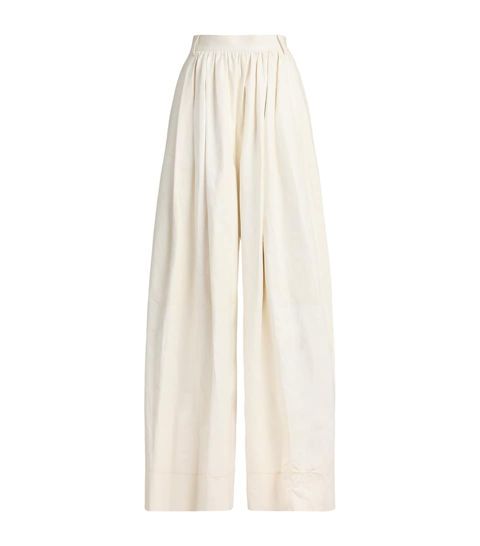 Ralph Lauren Collection Leather Vanessa Wide-Leg Trousers Cream