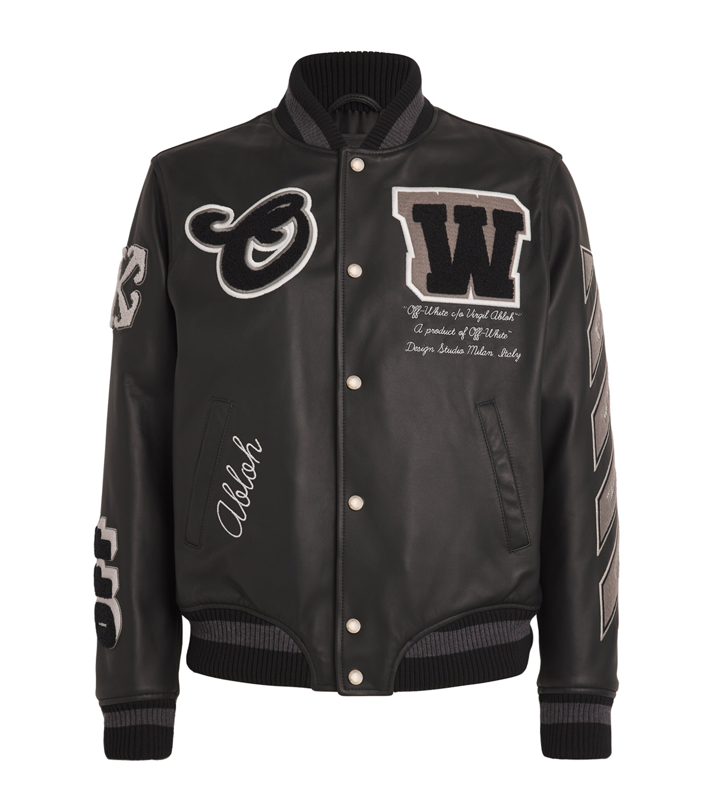 OFF-WHITE LEATHER PADDED VARSITY JACKET