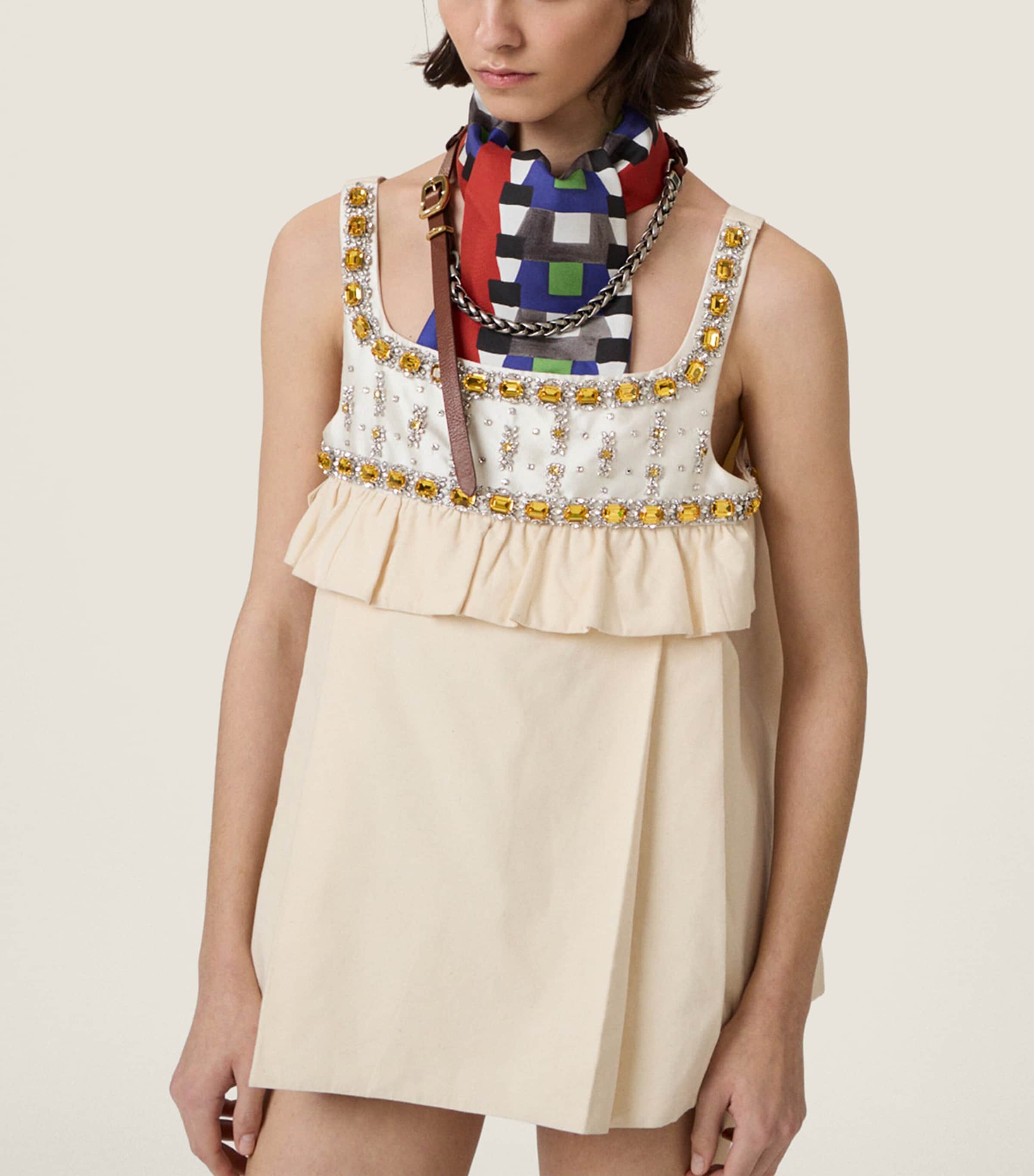 Miu Miu Womens Canvas Embellished Mini Dress Image 4