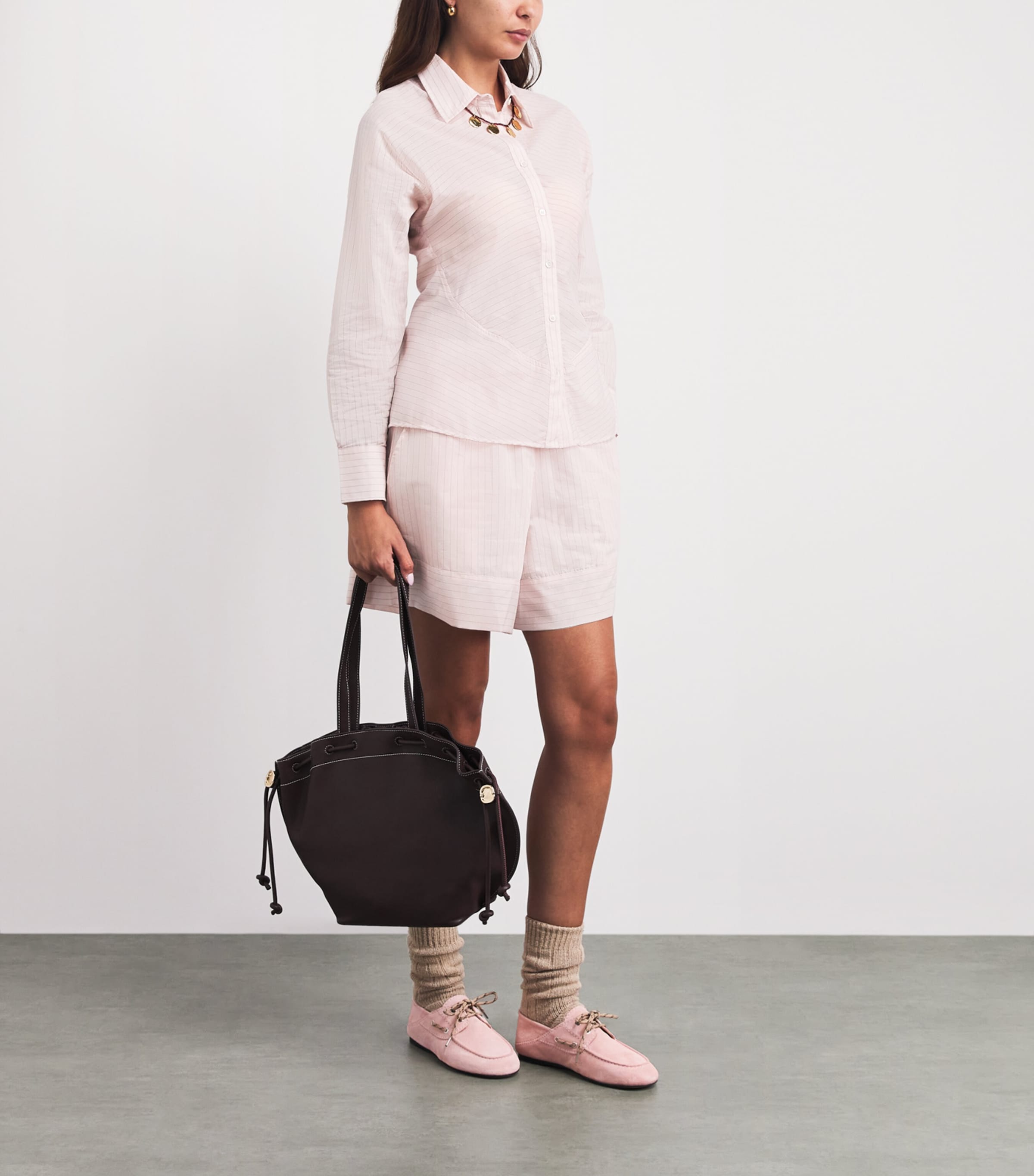 Claudie Pierlot Womens Cotton-Blend Stripe Shirt Pale Pink Image 2