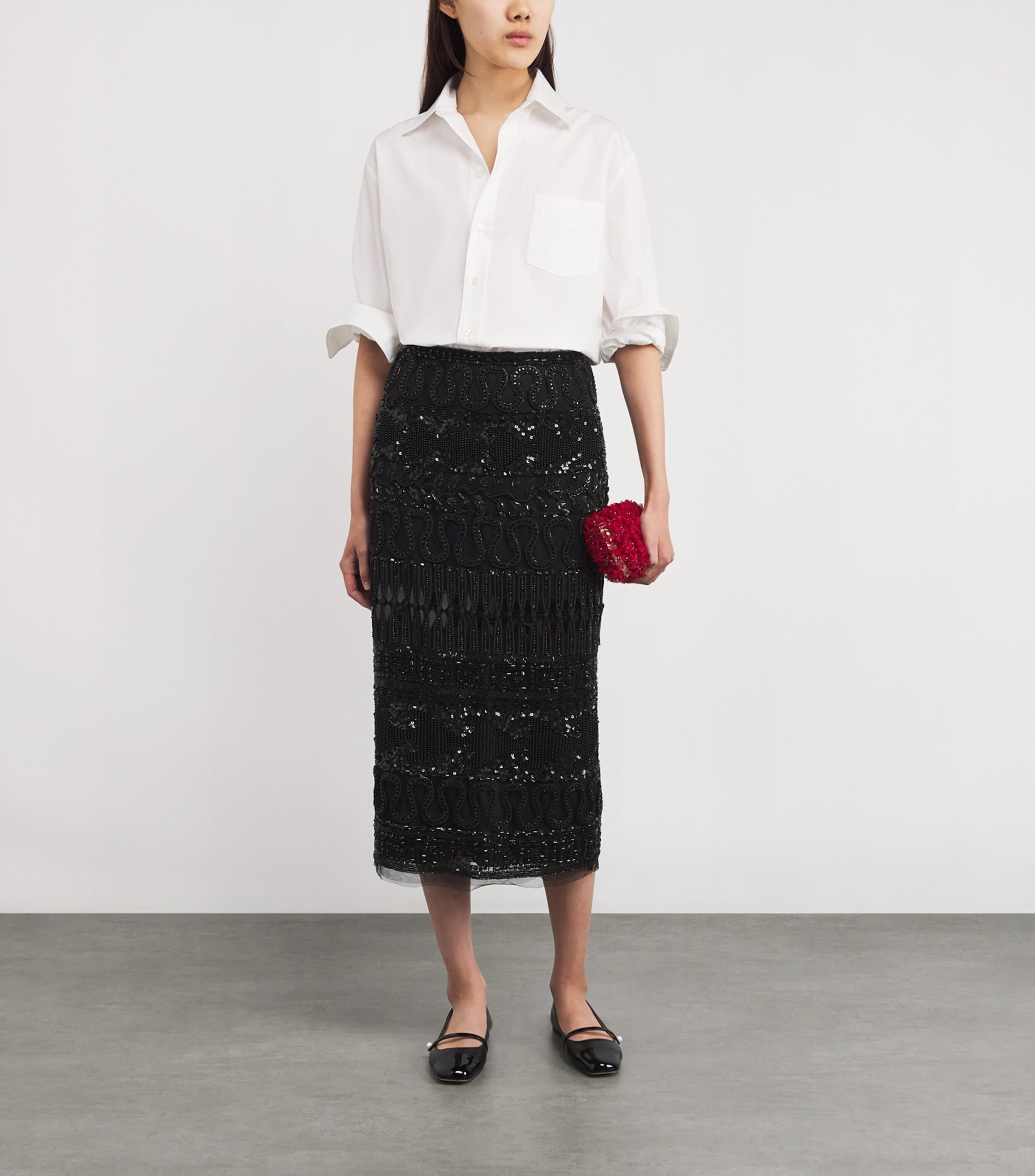 Tulle Embellished Midi Skirt 001 BLACK Image 2