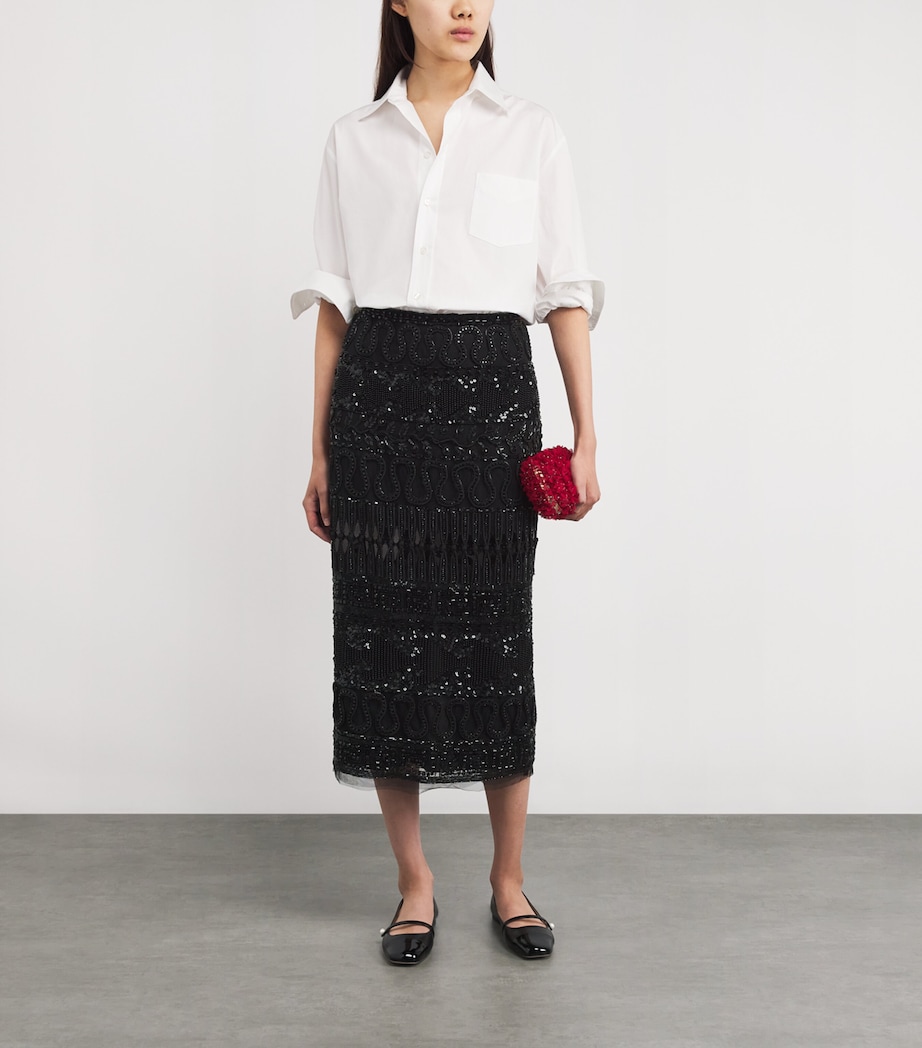 Tulle Embellished Midi Skirt 001 BLACK Image 2