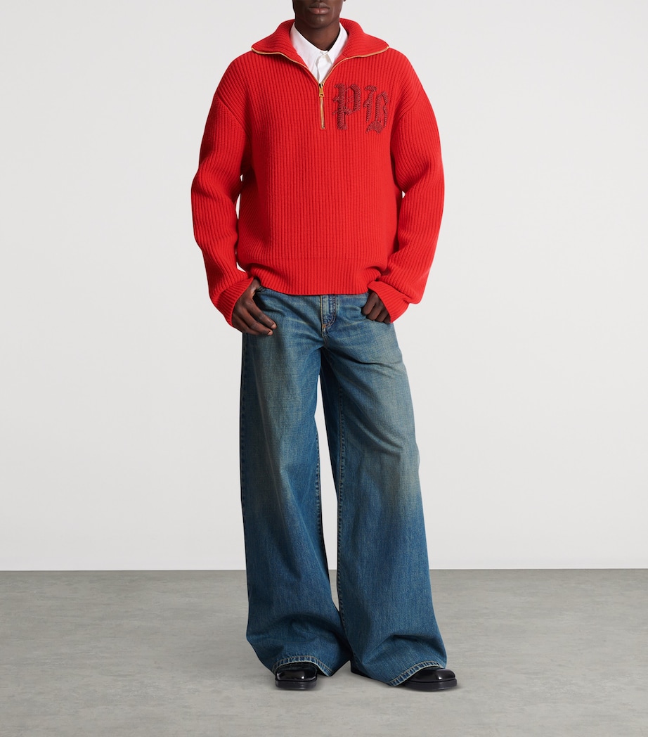 Virgin Wool Half-Zip Sweatshirt 3AC ROUGE Image 7