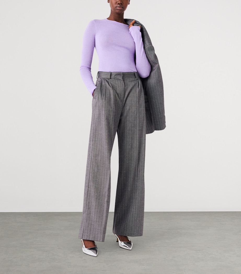 Maje Womens Rhinestone Wide-Leg Tailored Trousers Grey Image 4