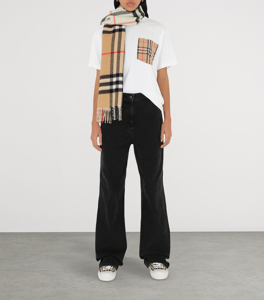 Cashmere Contrast Check Scarf ARC BEIGE/ NAT WHITE Image 4