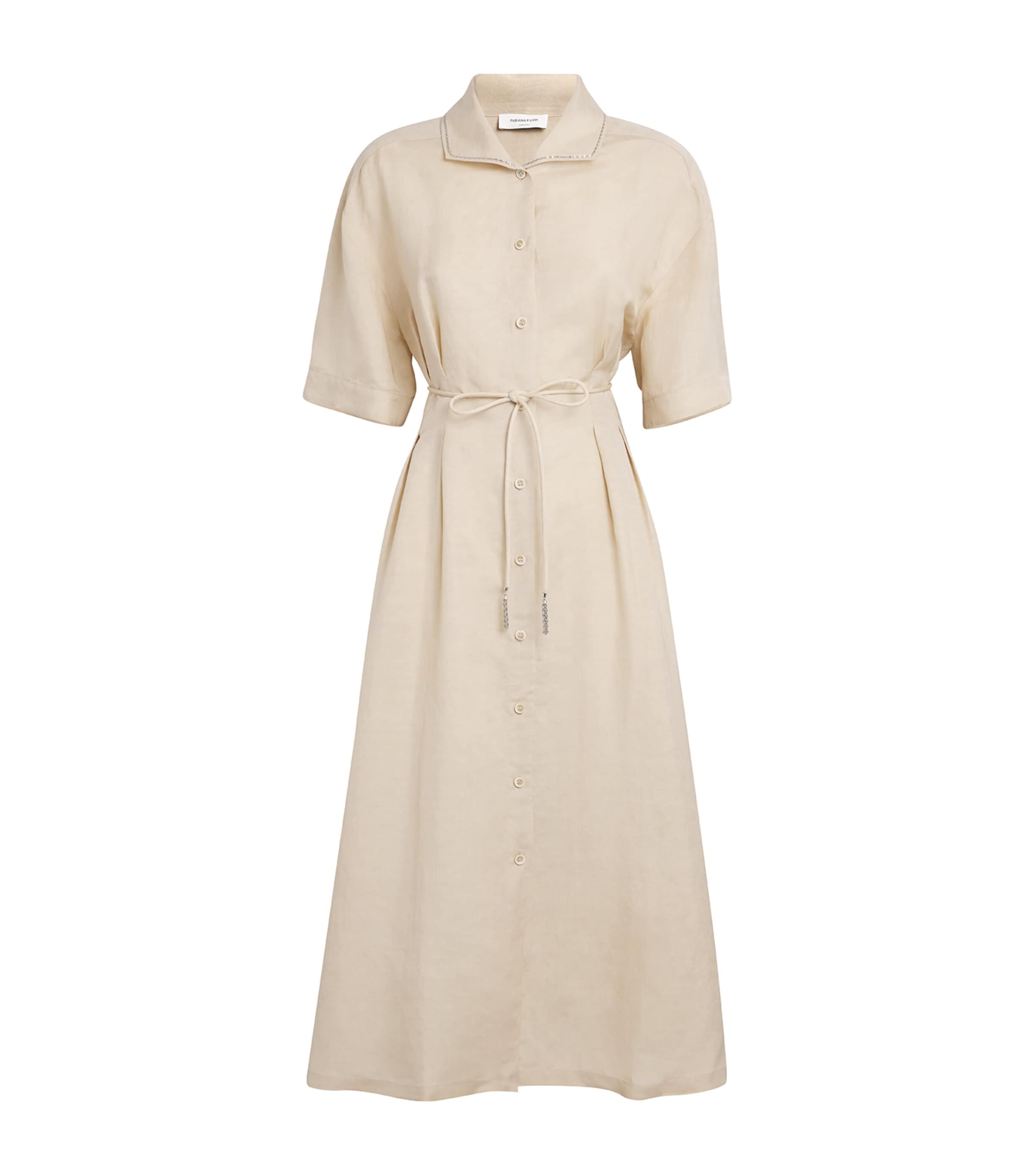 Fabiana Filippi Beige Linen-Blend Belted Shirt Midi Dress | Harrods TW