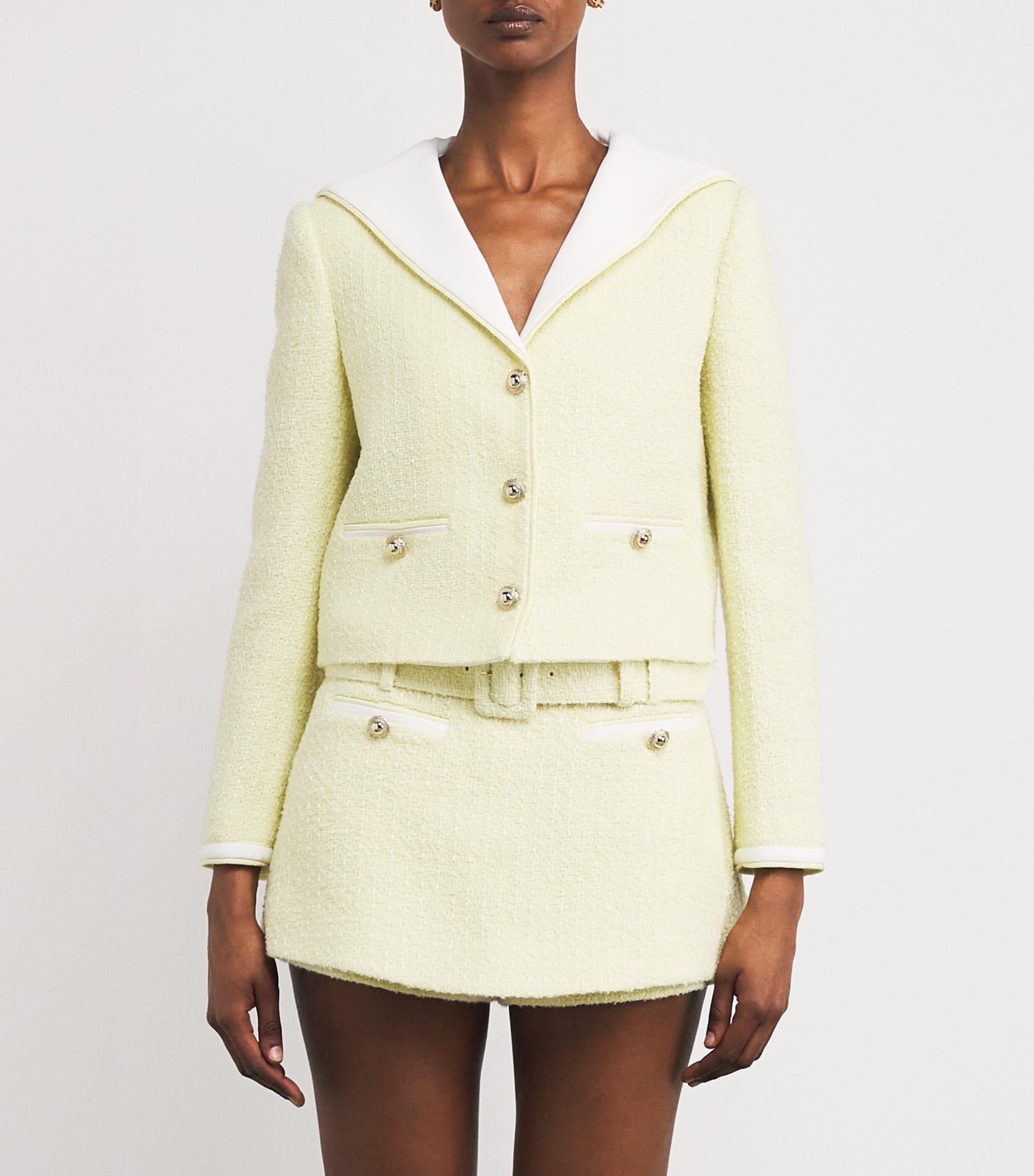 Self-Portrait Boucle Contrast-Collar Jacket | Harrods US