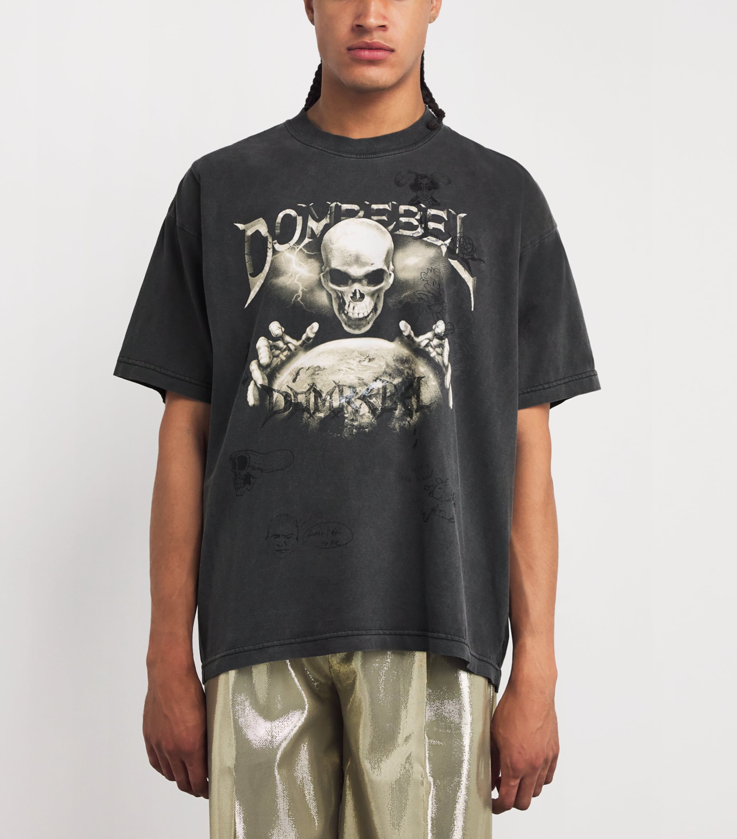 Cotton Skeleton Graphic Doomer T-Shirt OLD BLACK Image 3