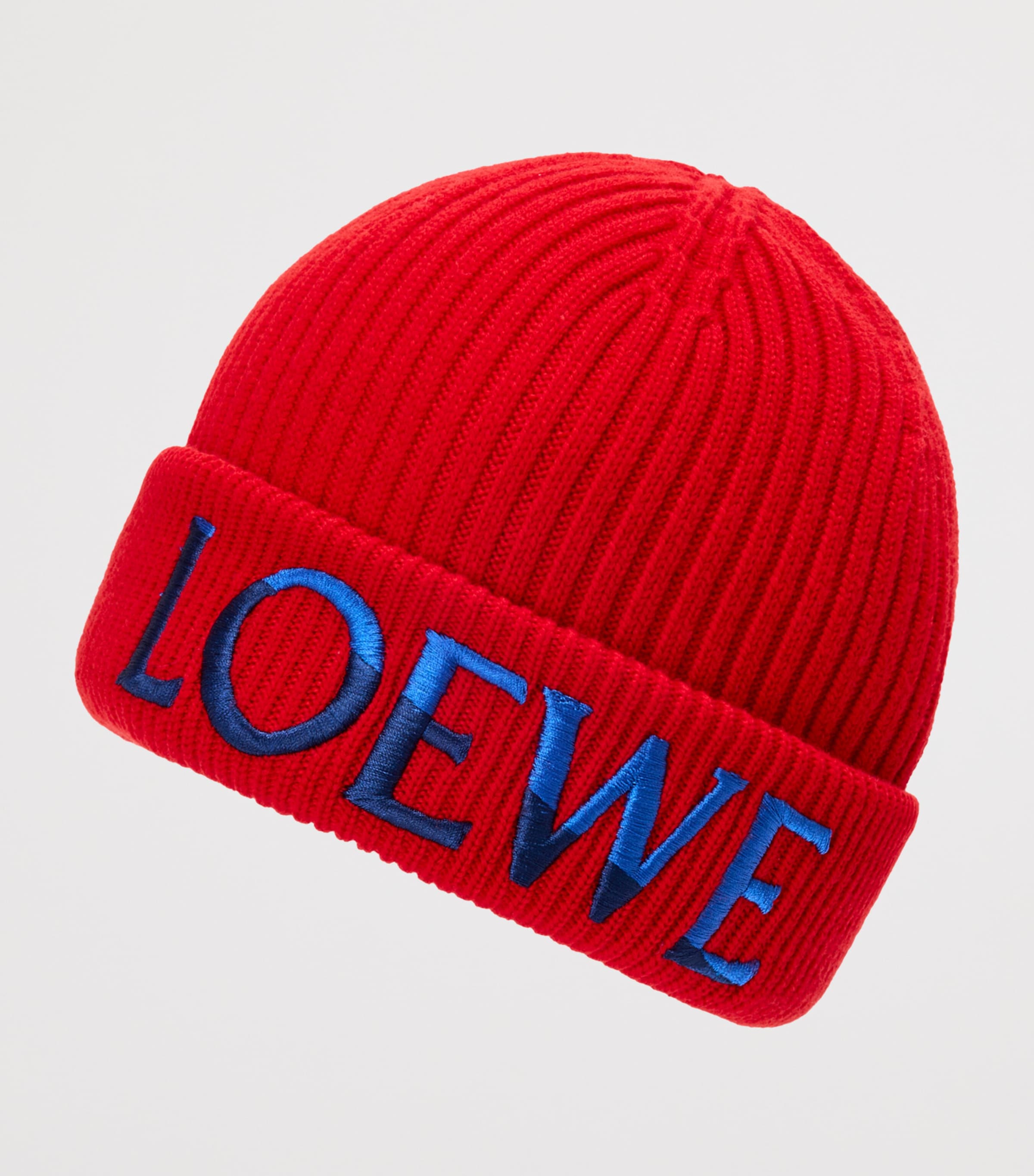 LOEWE Wool Ribbed Logo Beanie Red/blue Image 3