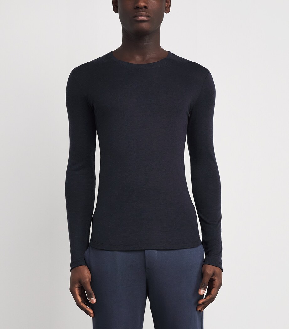 Silk-Cashmere Long-Sleeve T-Shirt 0019 BLACK Image 3