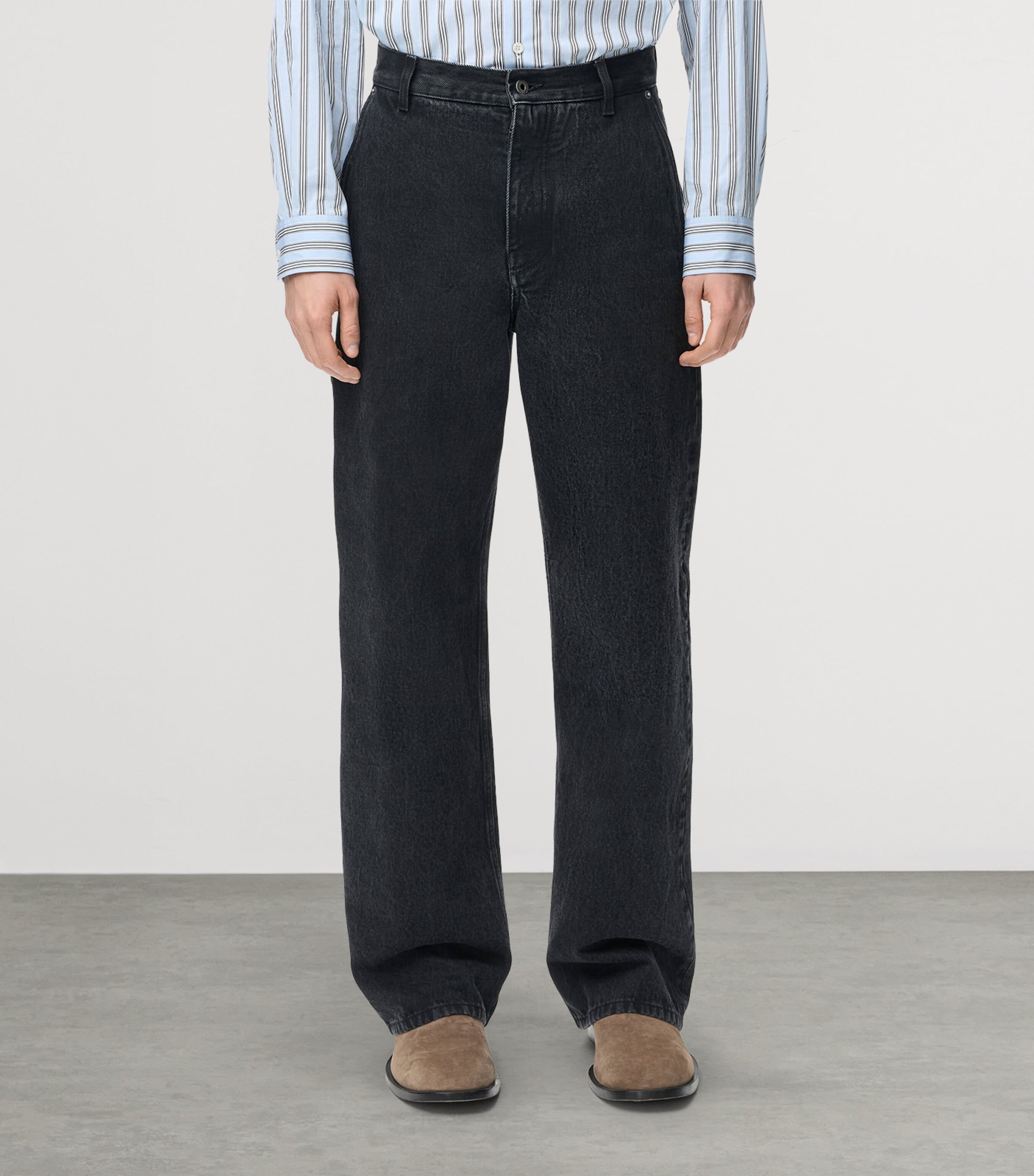 LOEWE Mens Leather-Trim Straight Jeans Black Image 3