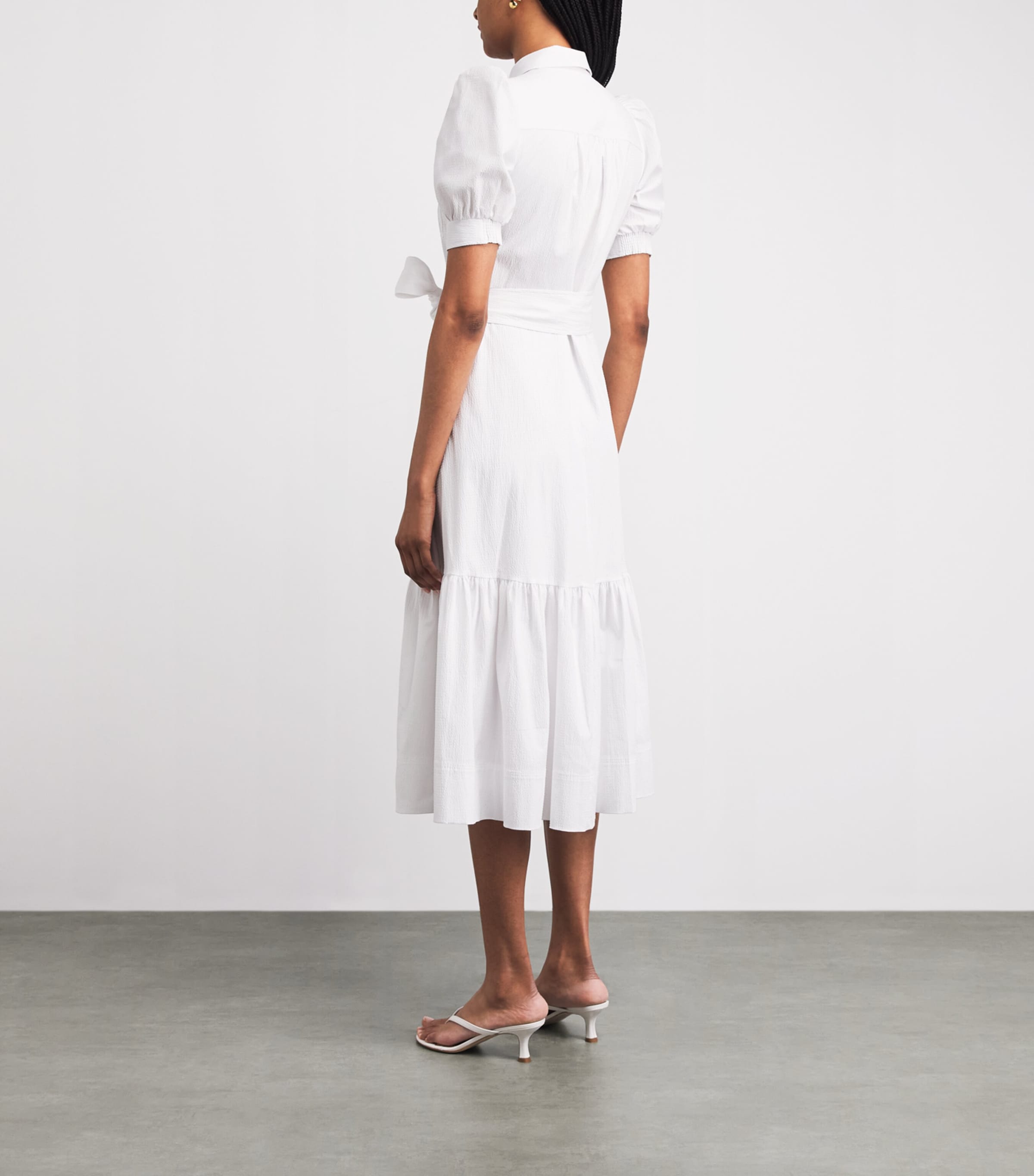 ME+EM Womens Seersucker Midi Shirt Dress Soft White Image 4