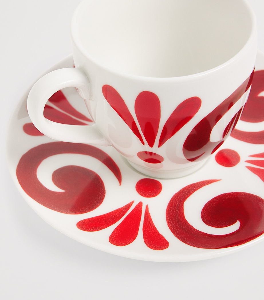 Porcelain Kallos Espresso Cup and Saucer DEEP RED ON WHITE Image 3