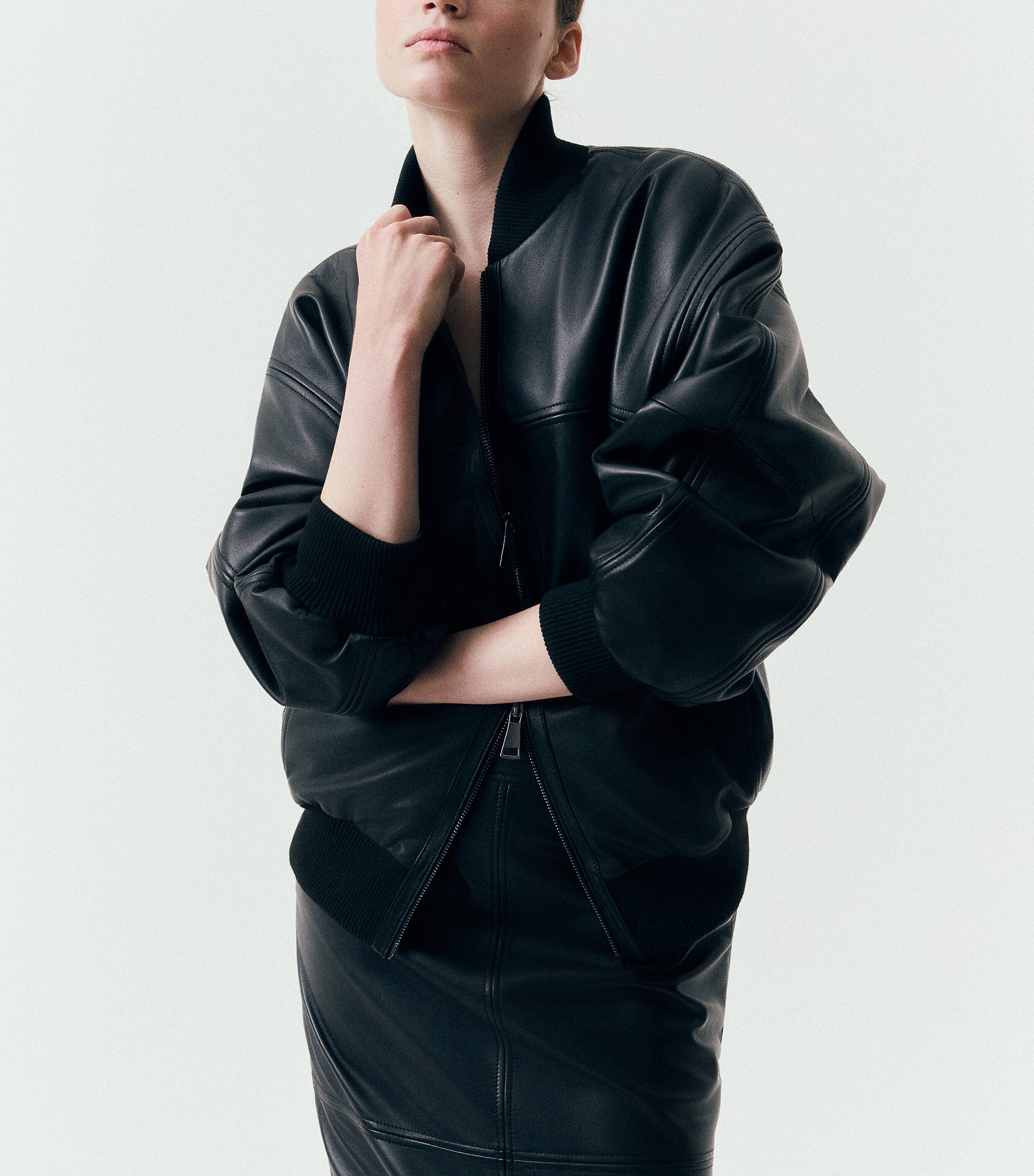 Marella Womens Leather Bomber Jacket Black Image 4