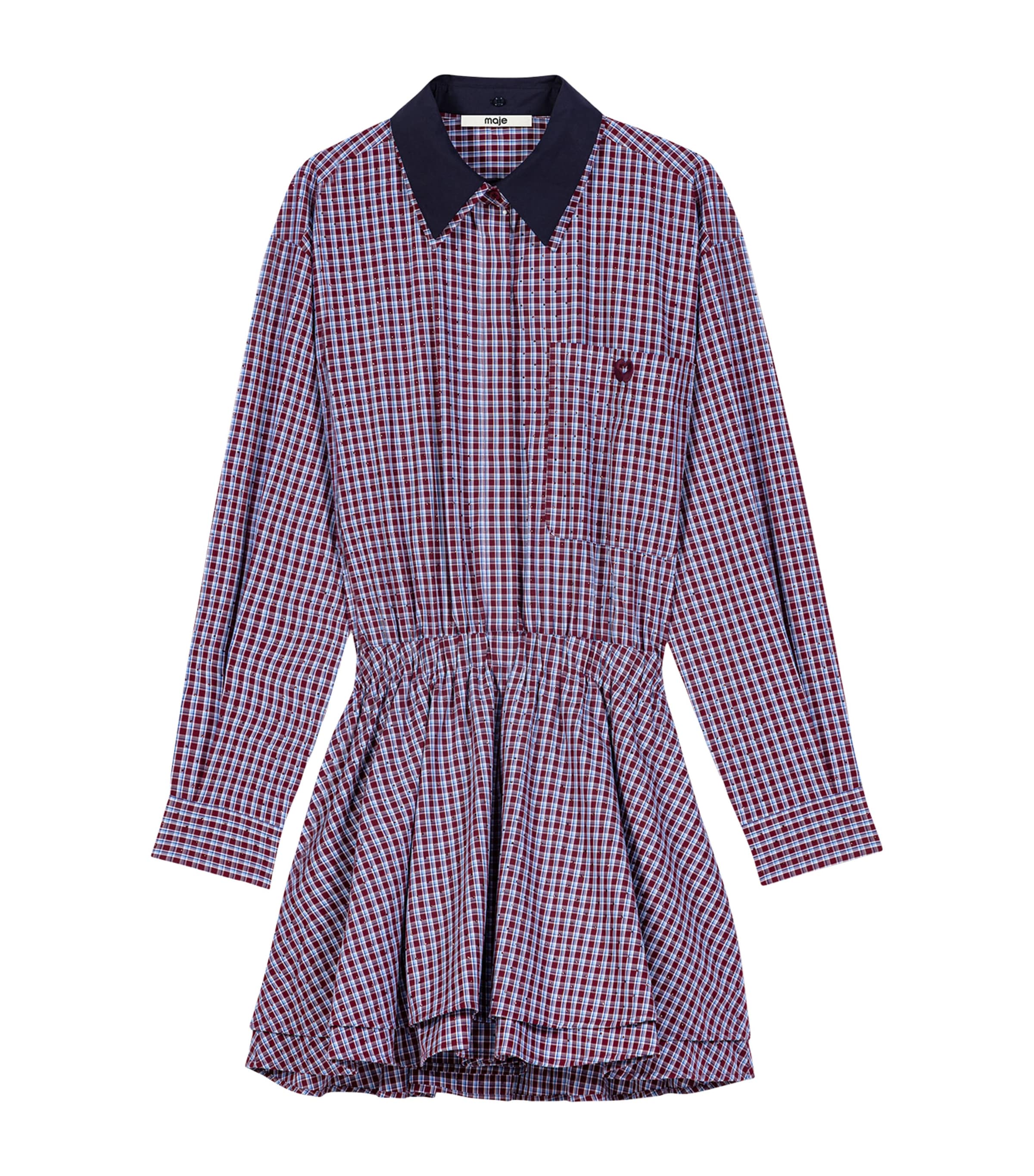 Maje Womens Cotton Check Mini Shirt Dress Burgundy Image 1