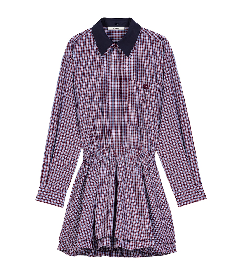 Maje Womens Cotton Check Mini Shirt Dress Burgundy Image 1
