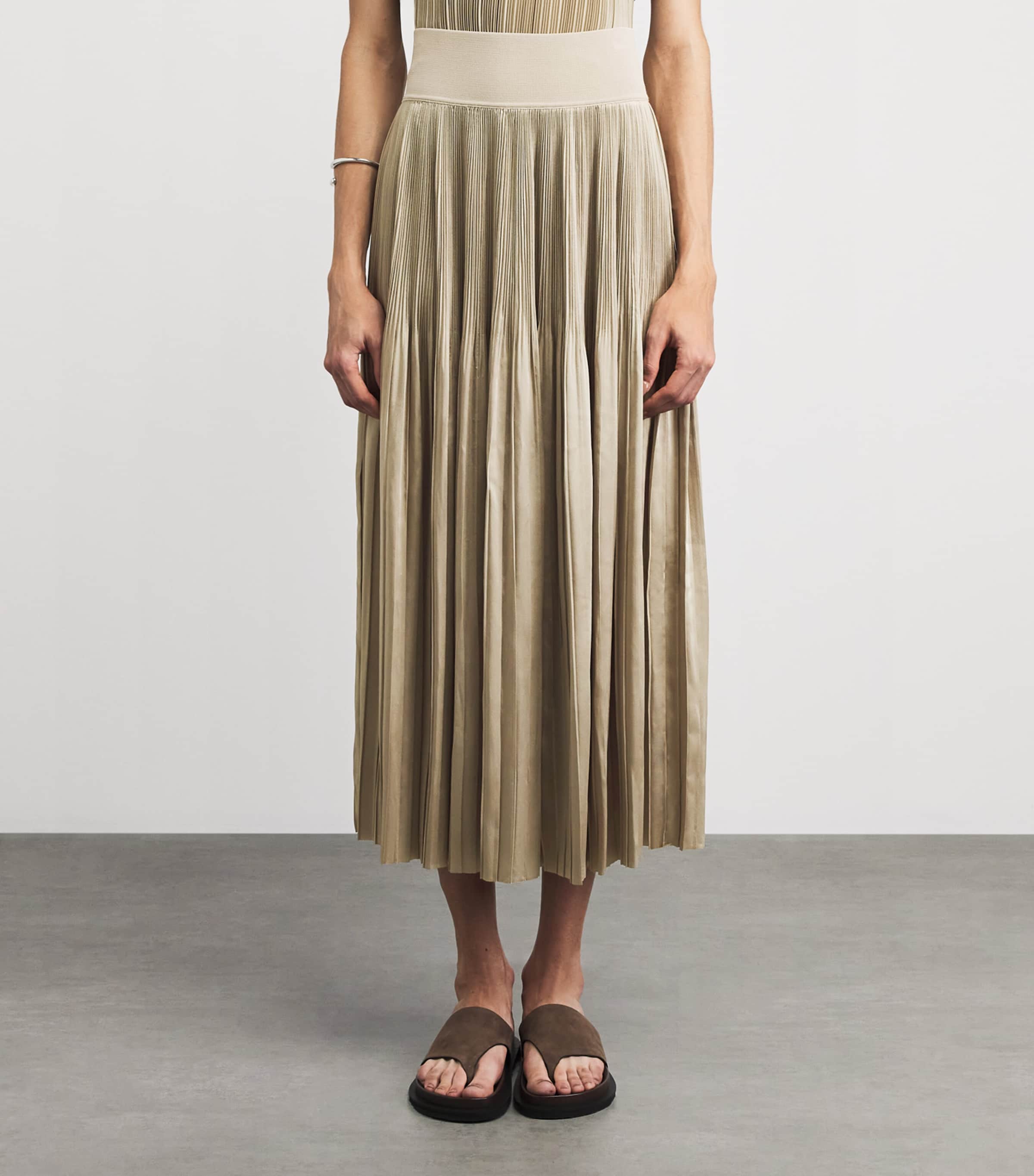 Joseph Womens Satin Pleated Rabat Midi Skirt Powder Image 4