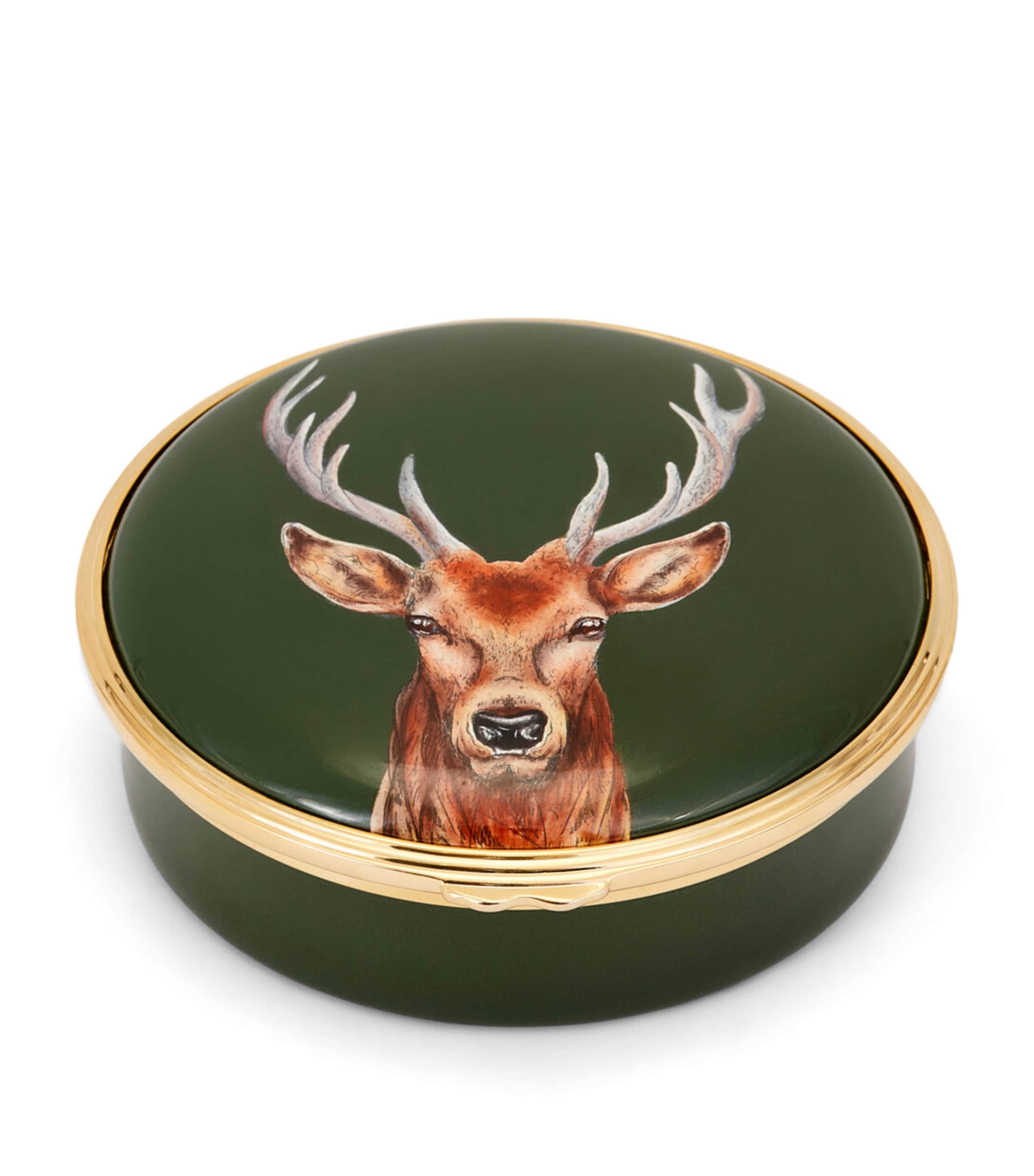 Halcyon Days Woodland Wildlife Stag Enamel Box In Green