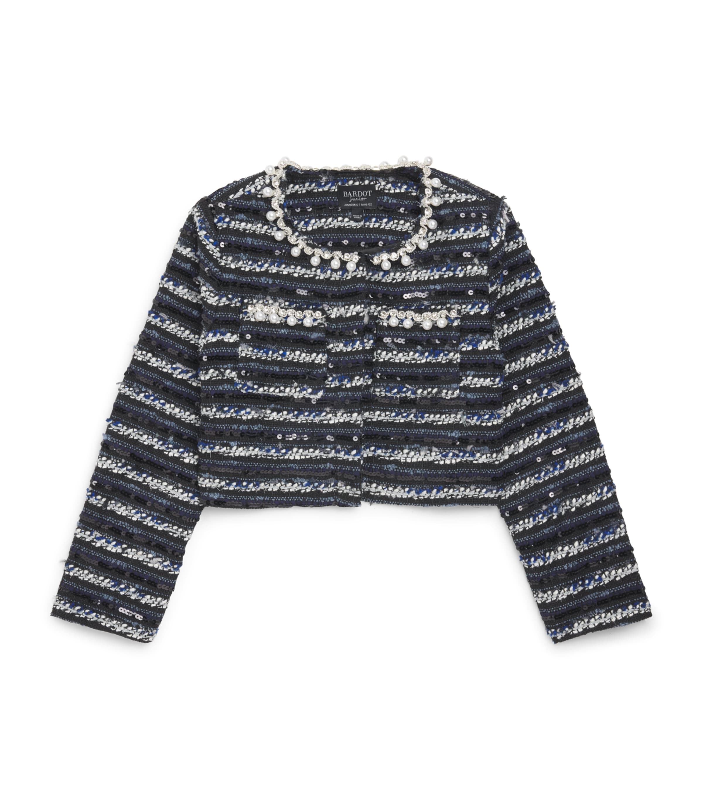 Bardot Junior Bouclé Embellished Lana Blazer (12-14 Years) Navy/black Image 1