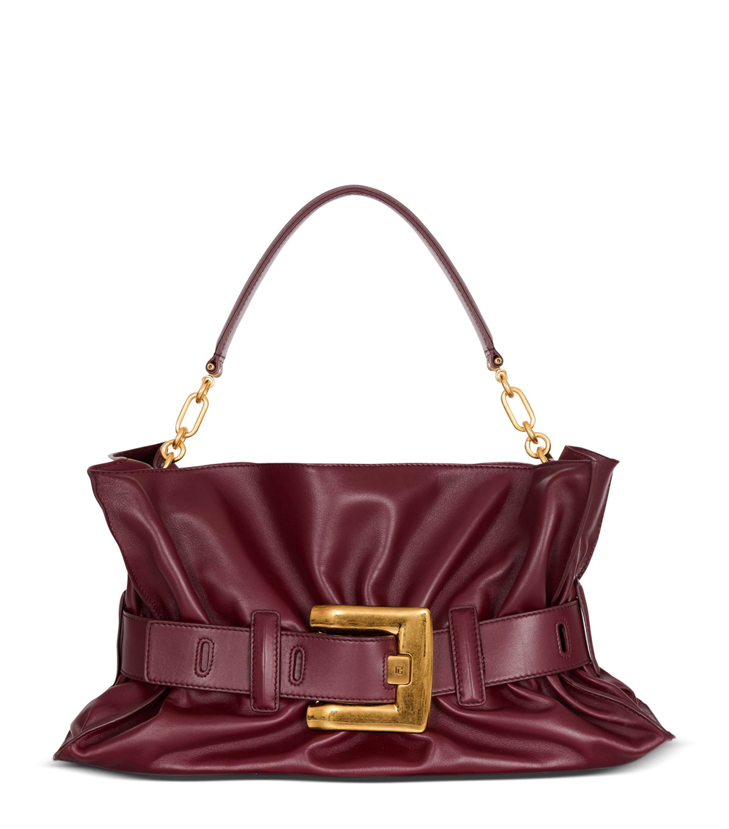 Balmain Medium Anthem Belted Gathered Leather Shoulder Bag In Red