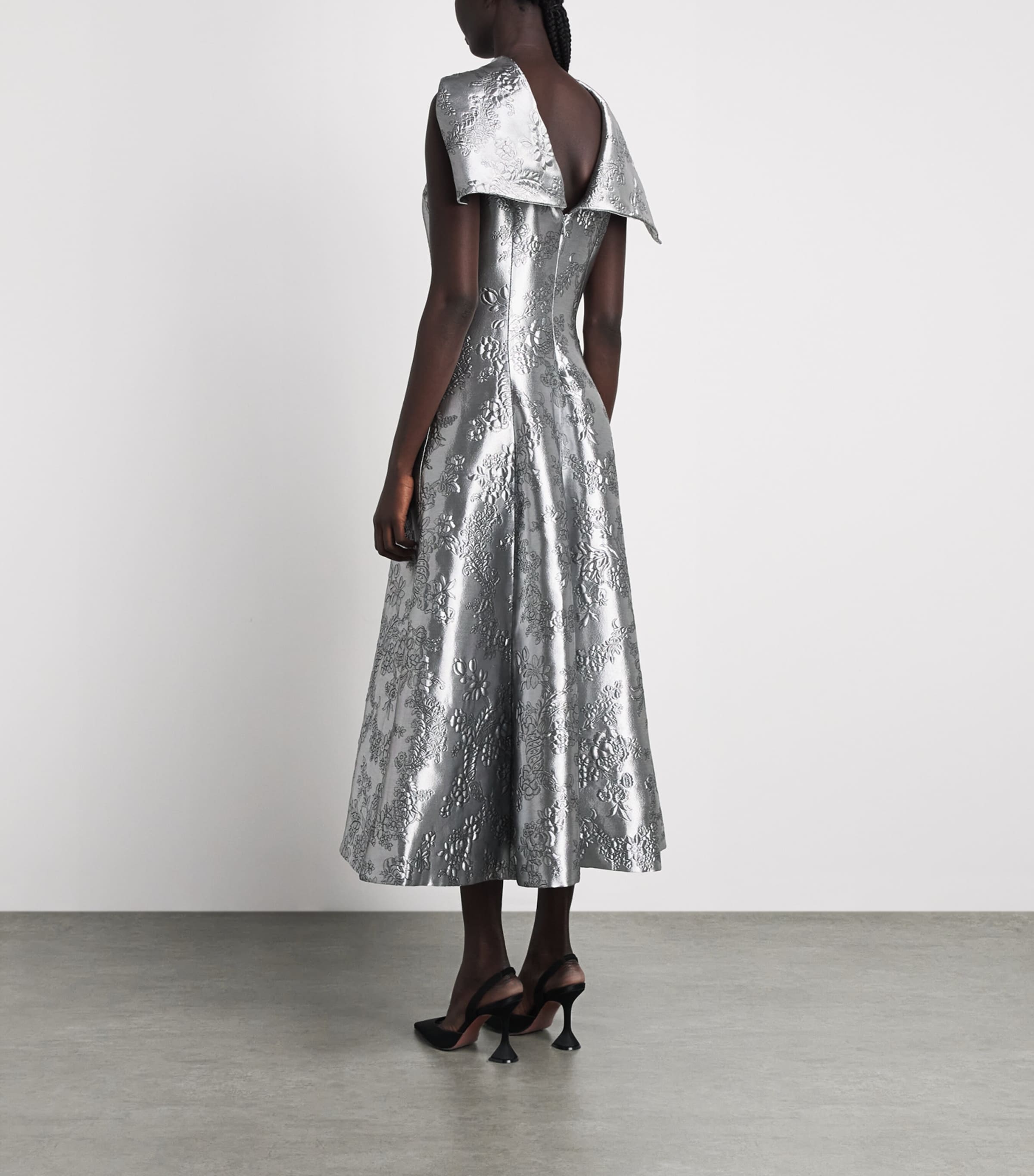 Emilia Wickstead Womens Metallic Cloqué Harlow Midi Dress Silver Image 4