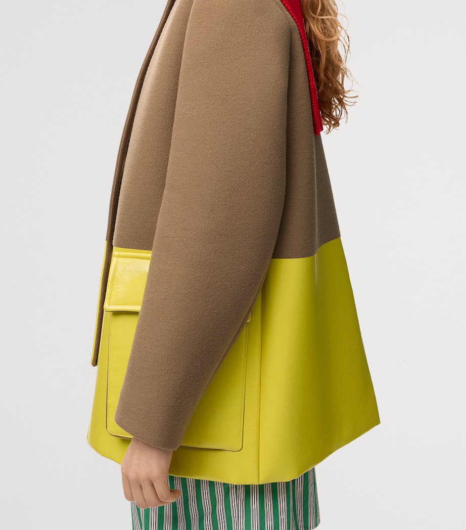 LOEWE Womens Wool-Blend Two-Tone Coat Camel Image 7