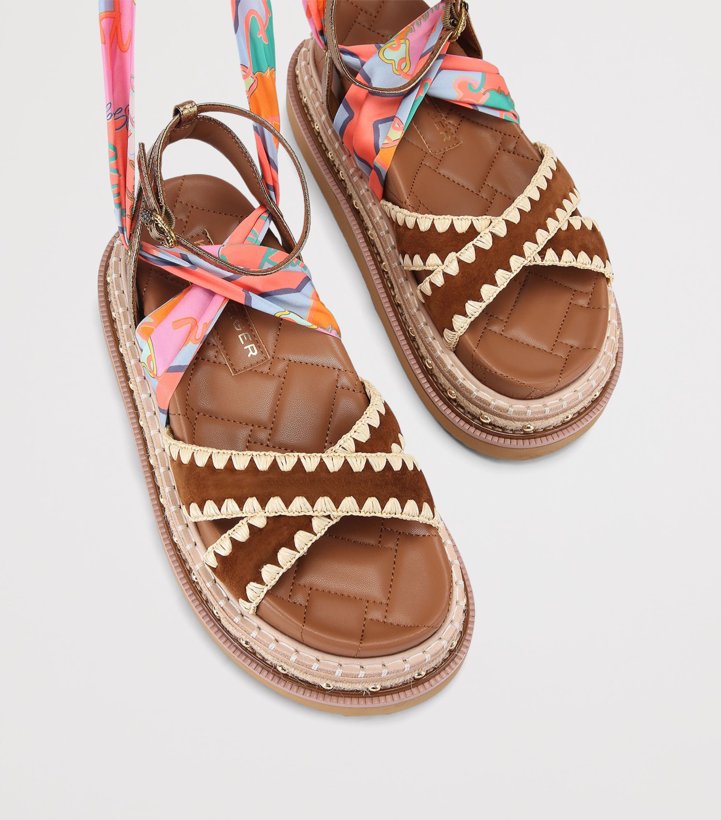 Kurt Geiger London Scarf-Detail Orson Cross Sandals Tan Comb Image 3