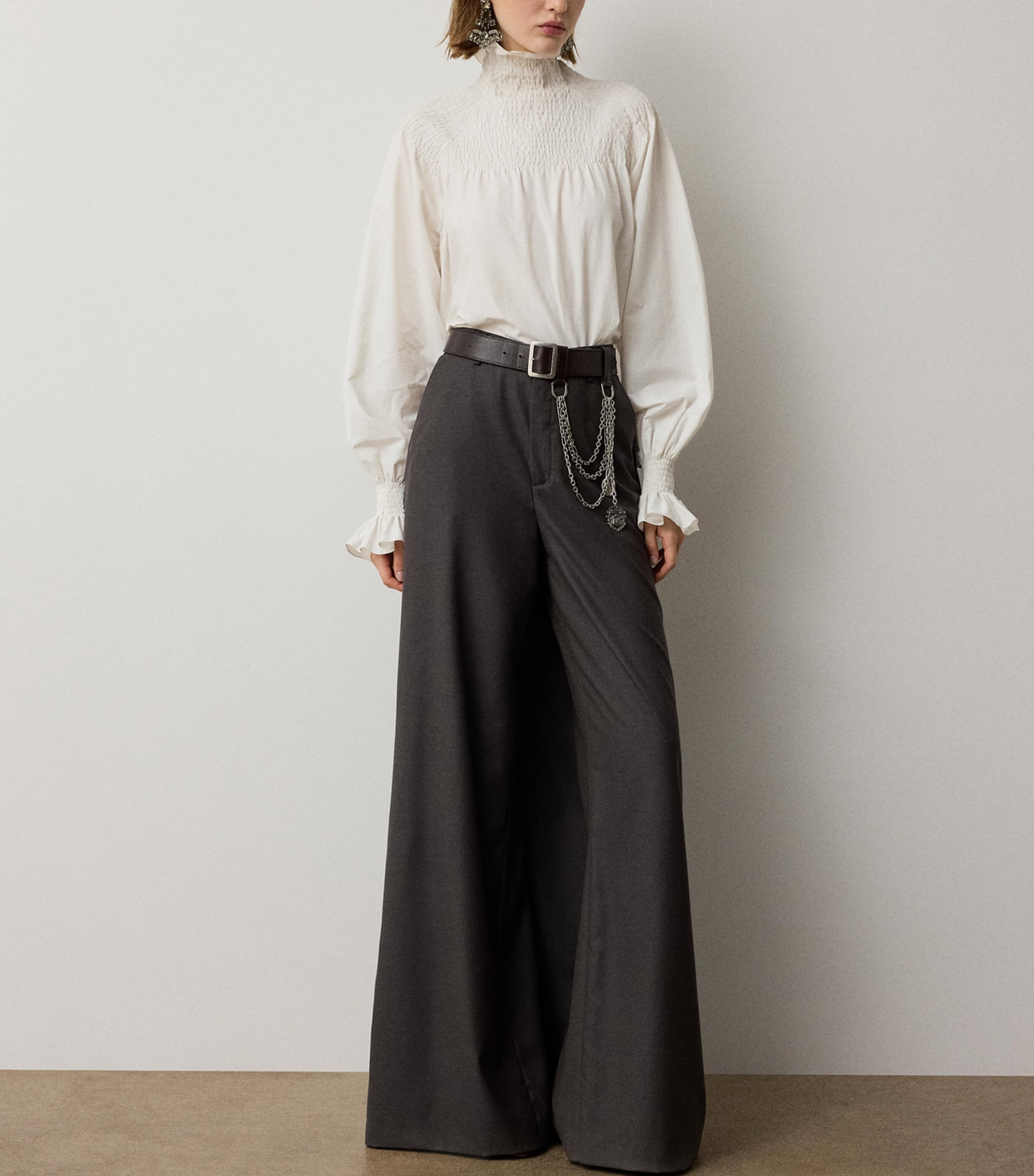 Ralph Lauren Collection Womens Wool-Silk Elba Trousers Taupe Grey Melange Image 4