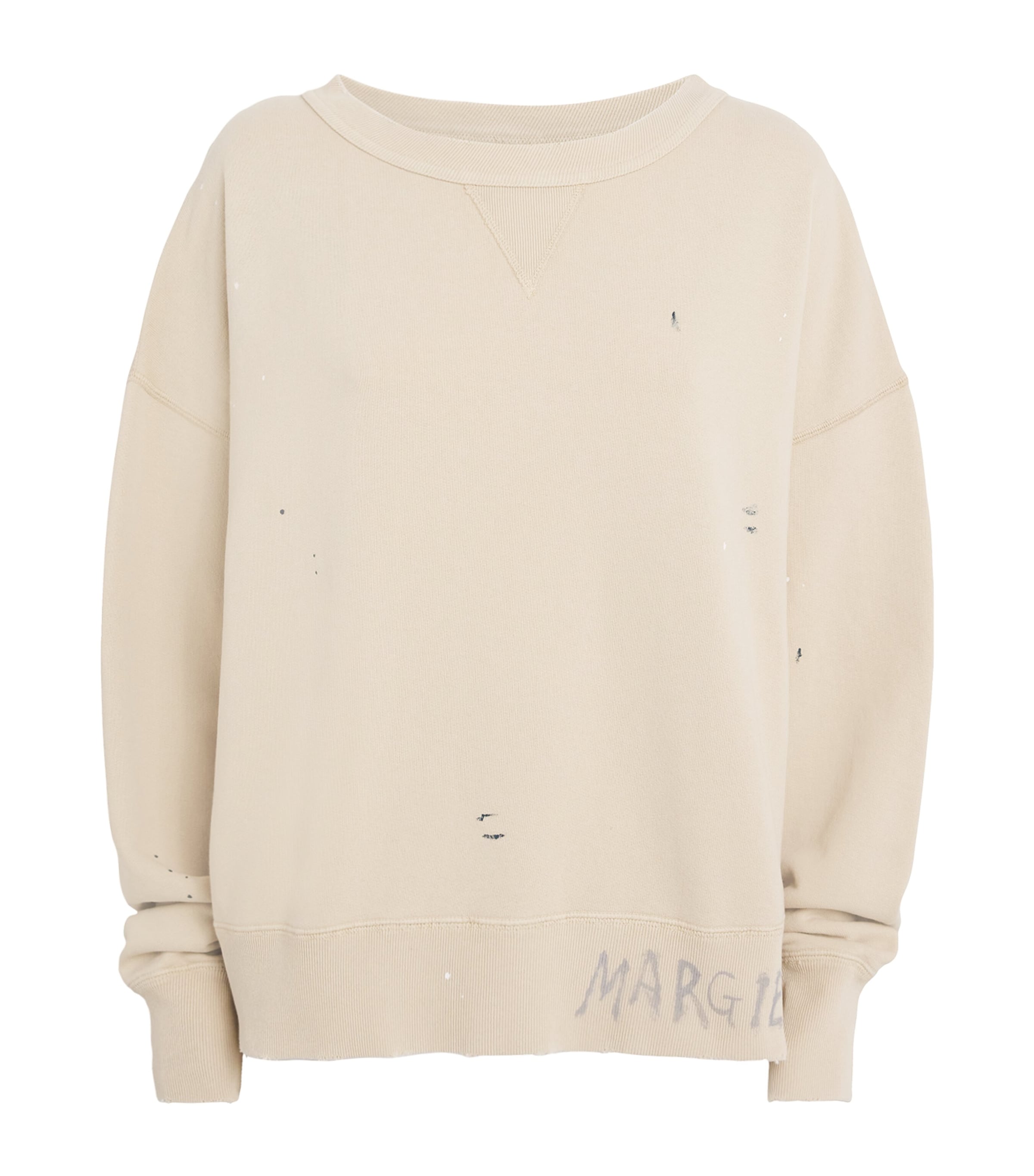 Maison Margiela Cotton Distressed Logo Sweatshirt In Neutral